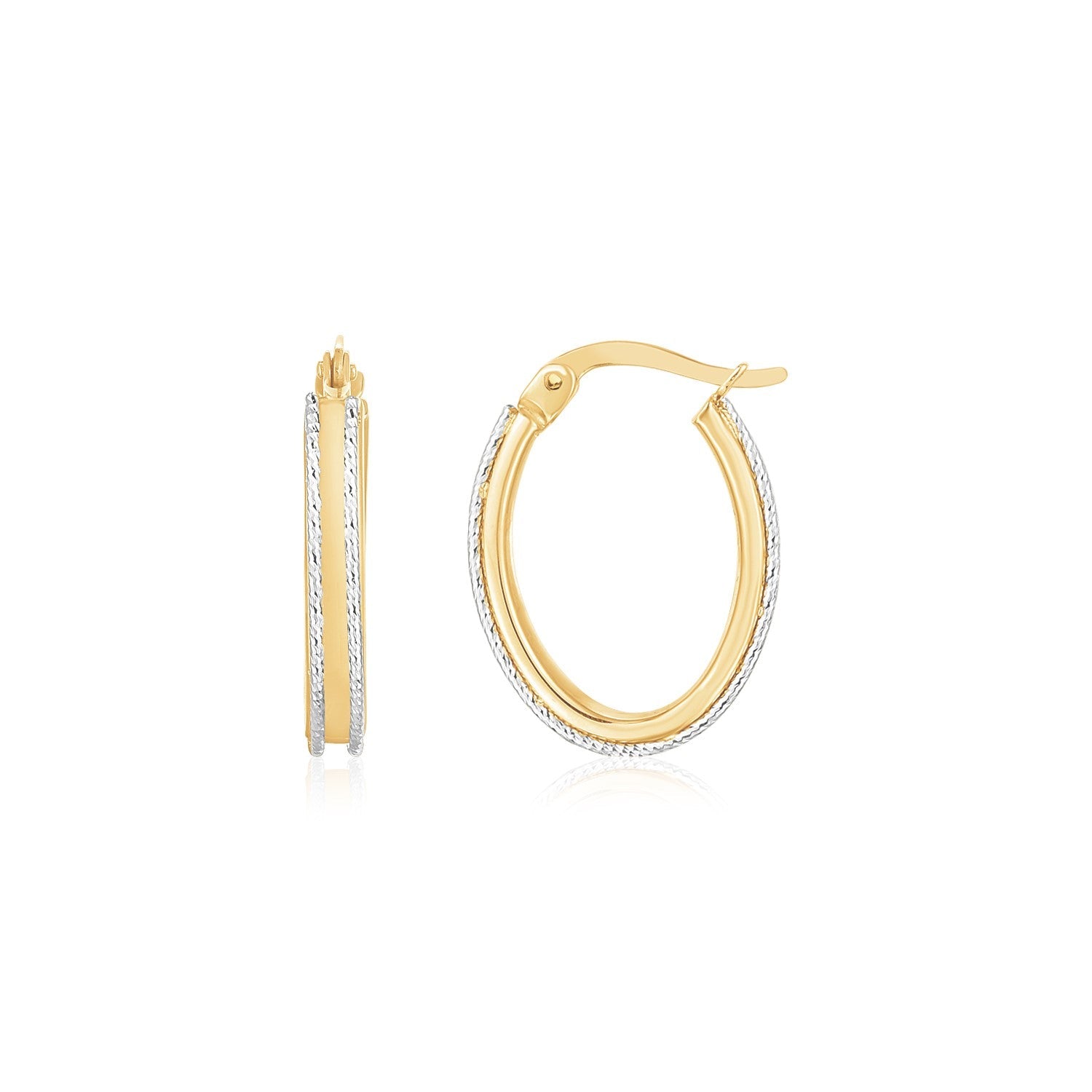 14K Two Tone Gold Diamond Cut Oval Hoop Earrings - LinkagejewelrydesignLinkagejewelrydesign