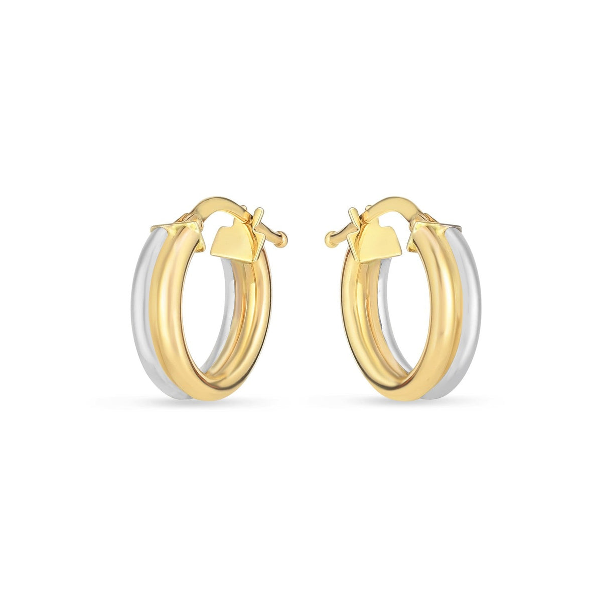 14k Two Tone Gold Double Round Hoops - LinkagejewelrydesignLinkagejewelrydesign