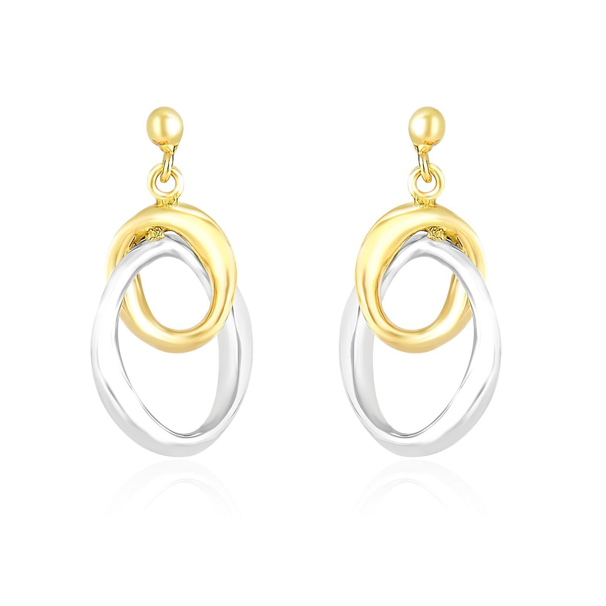 14k Two-Tone Gold Drop Earrings with Interlaced Oval Sections - LinkagejewelrydesignLinkagejewelrydesign