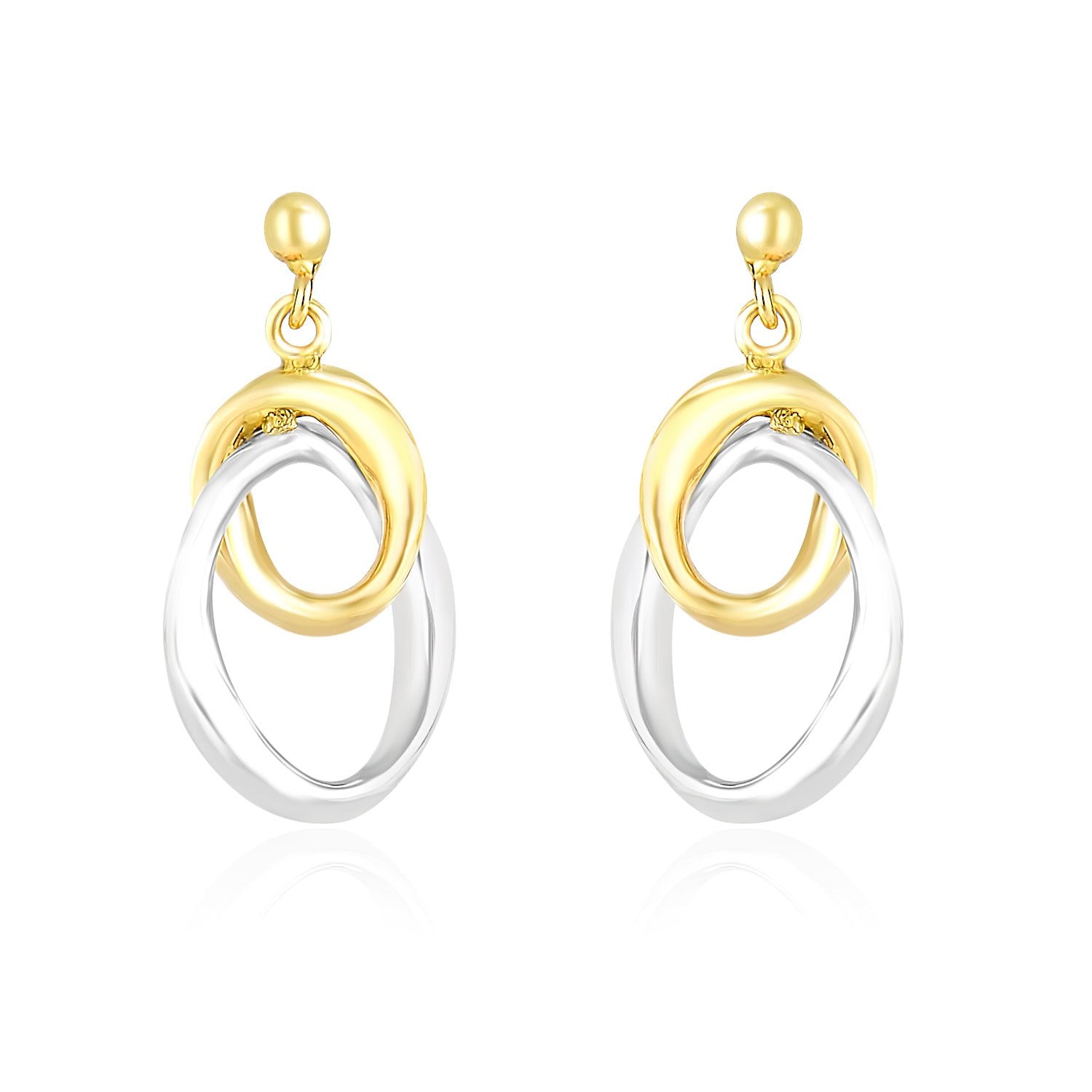 14k Two-Tone Gold Drop Earrings with Interlaced Oval Sections - LinkagejewelrydesignLinkagejewelrydesign