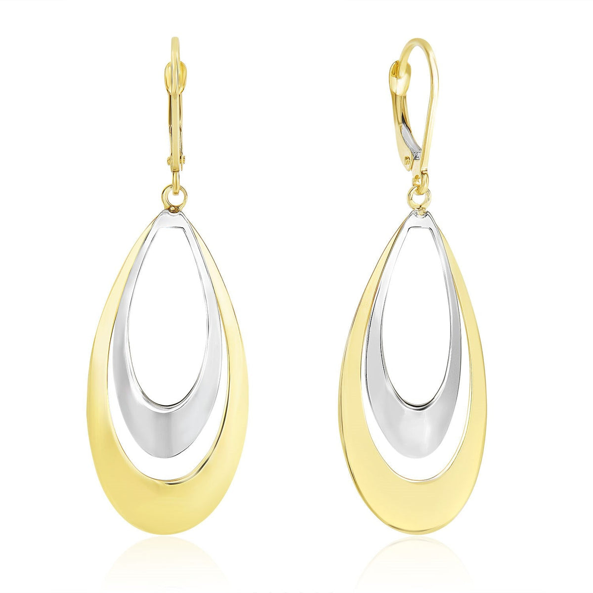 14k Two-Tone Gold Graduated Open Double Teardrop Earrings - LinkagejewelrydesignLinkagejewelrydesign