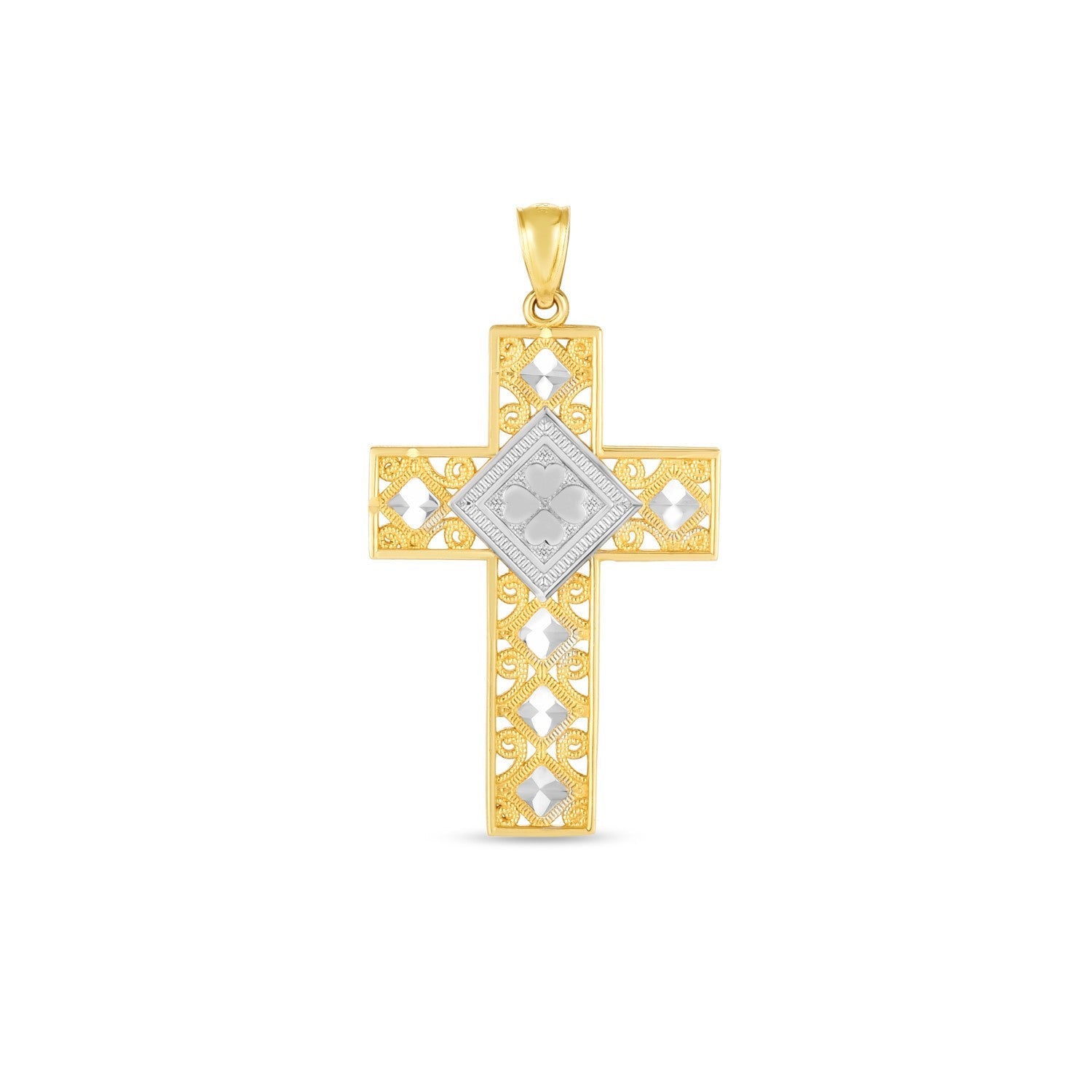 14k Two Tone Gold High Polish Diamond Cut Cross Pendant - LinkagejewelrydesignLinkagejewelrydesign