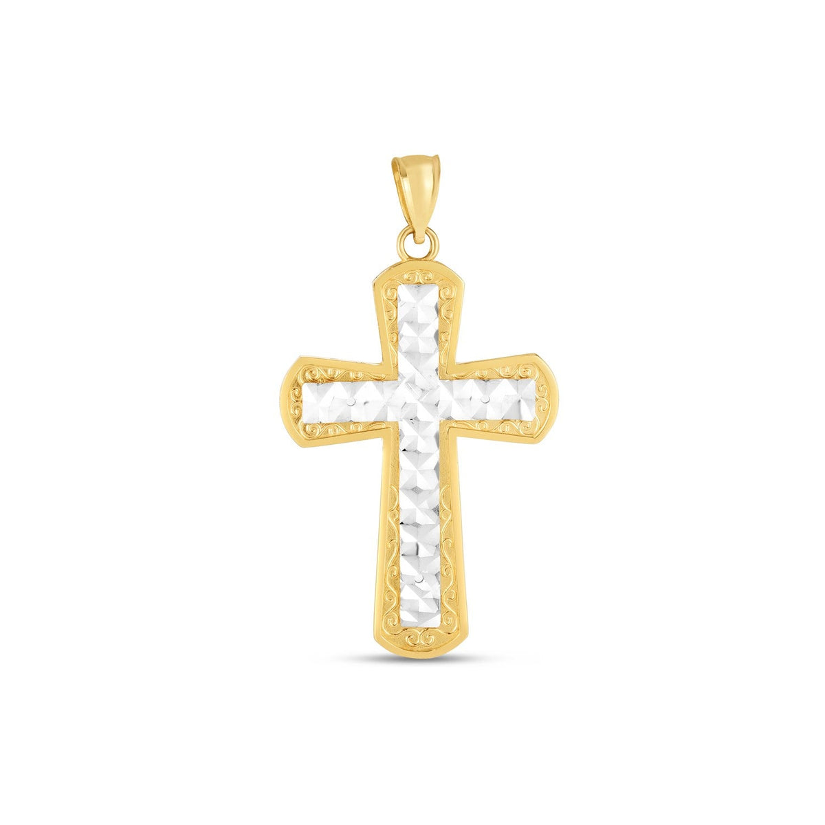 14k Two Tone Gold High Polish Diamond Cut Cross Pendant - LinkagejewelrydesignLinkagejewelrydesign