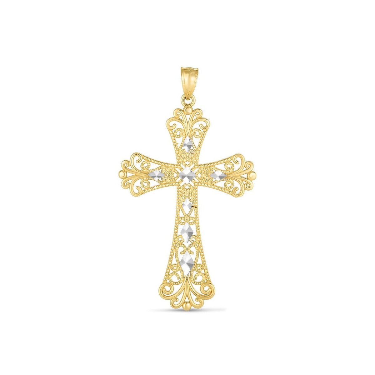 14k Two Tone Gold High Polish Diamond Cut Cross Pendant - LinkagejewelrydesignLinkagejewelrydesign