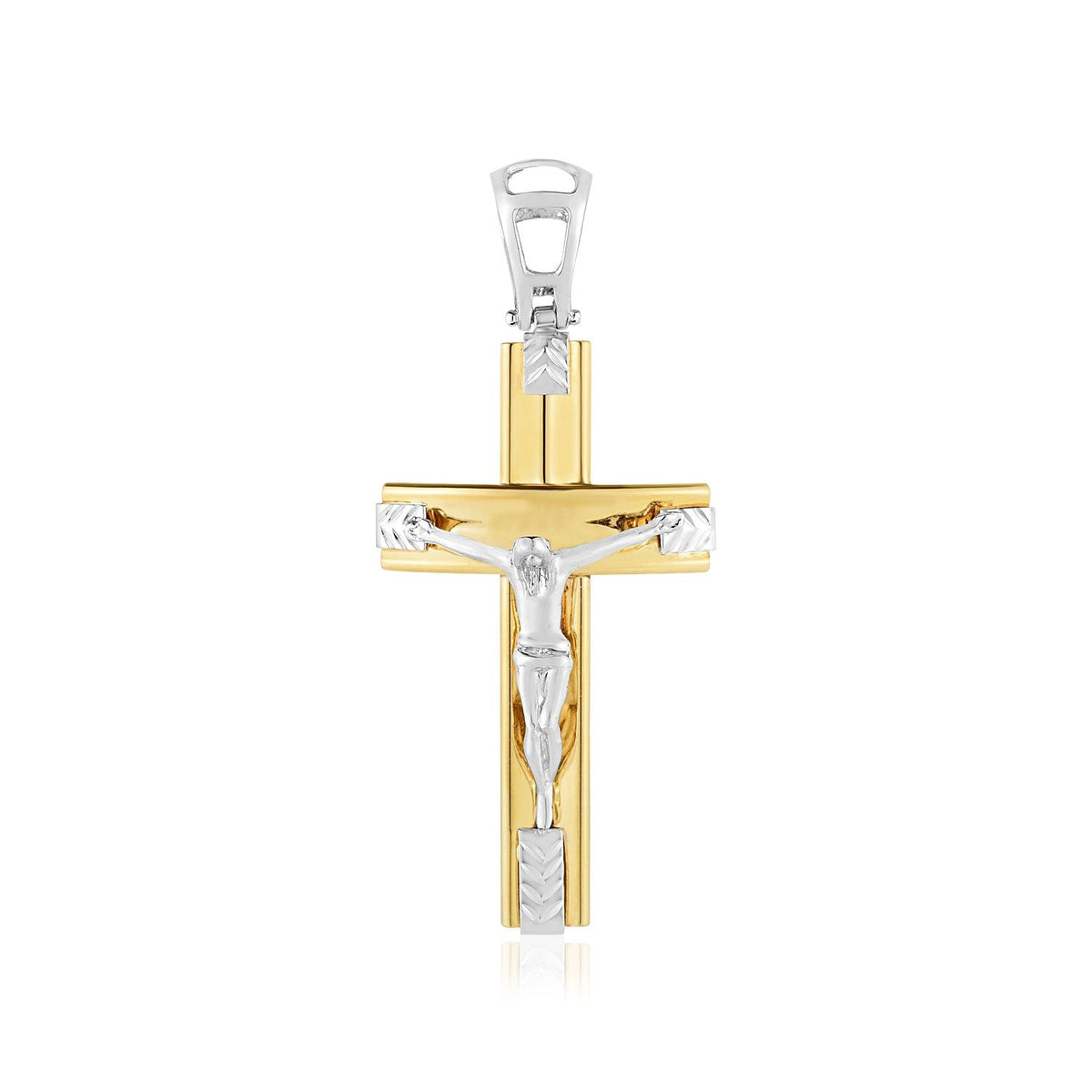 14k Two Tone Gold High Polish Diamond Cut Cross Pendant - LinkagejewelrydesignLinkagejewelrydesign