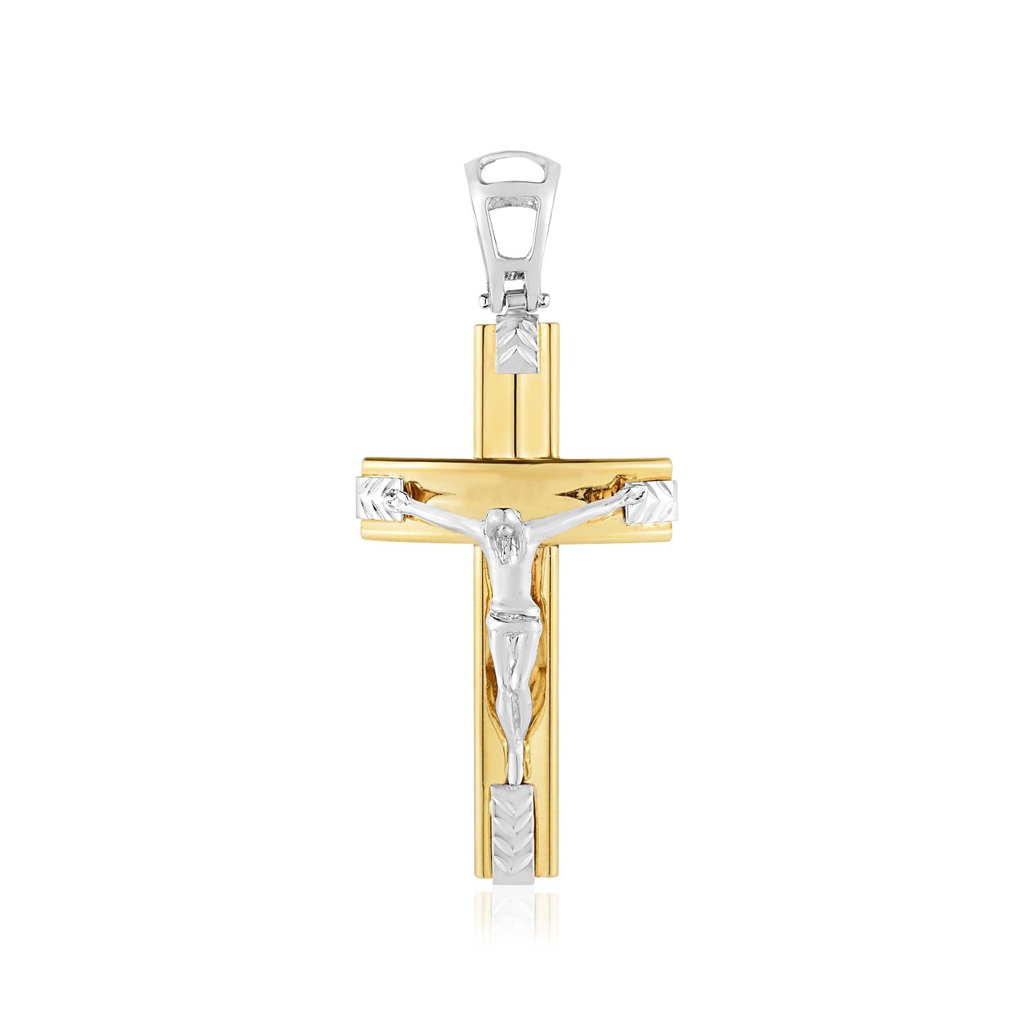 14k Two Tone Gold High Polish Diamond Cut Cross Pendant - LinkagejewelrydesignLinkagejewelrydesign