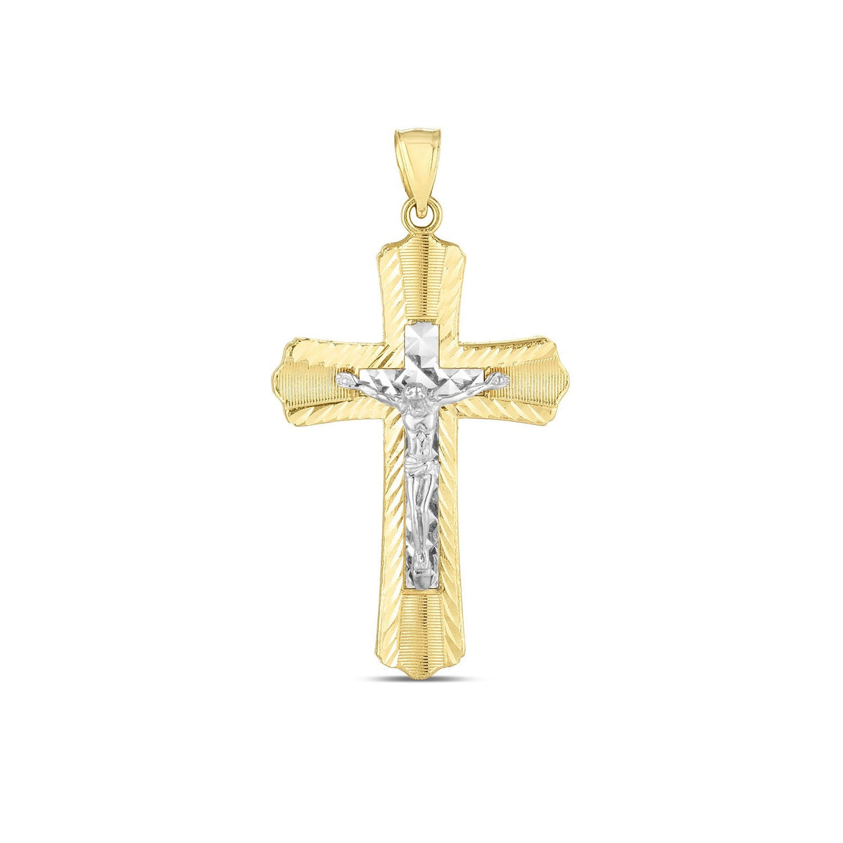 14k Two Tone Gold High Polish Diamond Cut Cross Pendant - LinkagejewelrydesignLinkagejewelrydesign