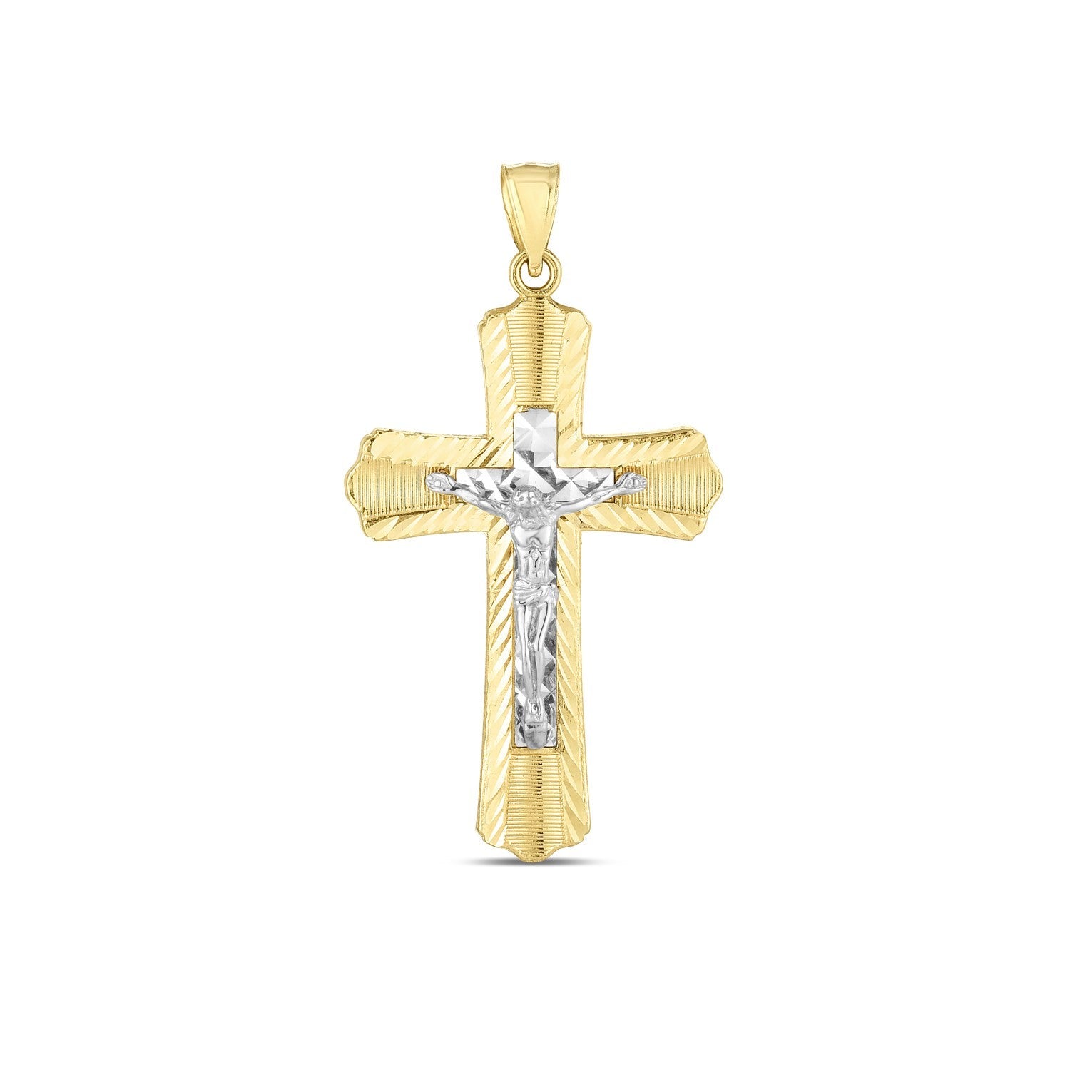 14k Two Tone Gold High Polish Diamond Cut Cross Pendant - LinkagejewelrydesignLinkagejewelrydesign