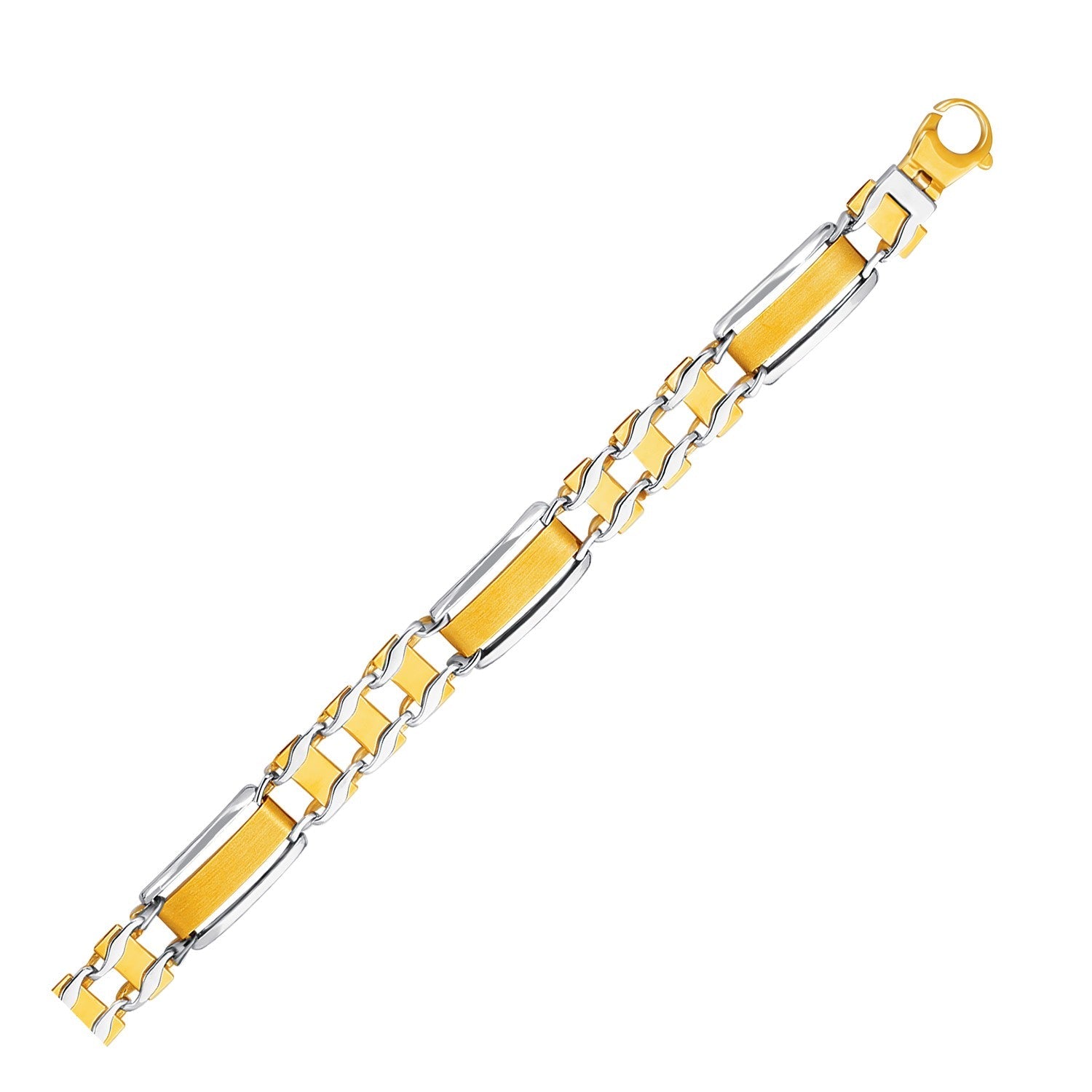 14k Two - Tone Gold Men's Bracelet with Fancy Rounded Bars - LinkagejewelrydesignLinkagejewelrydesign