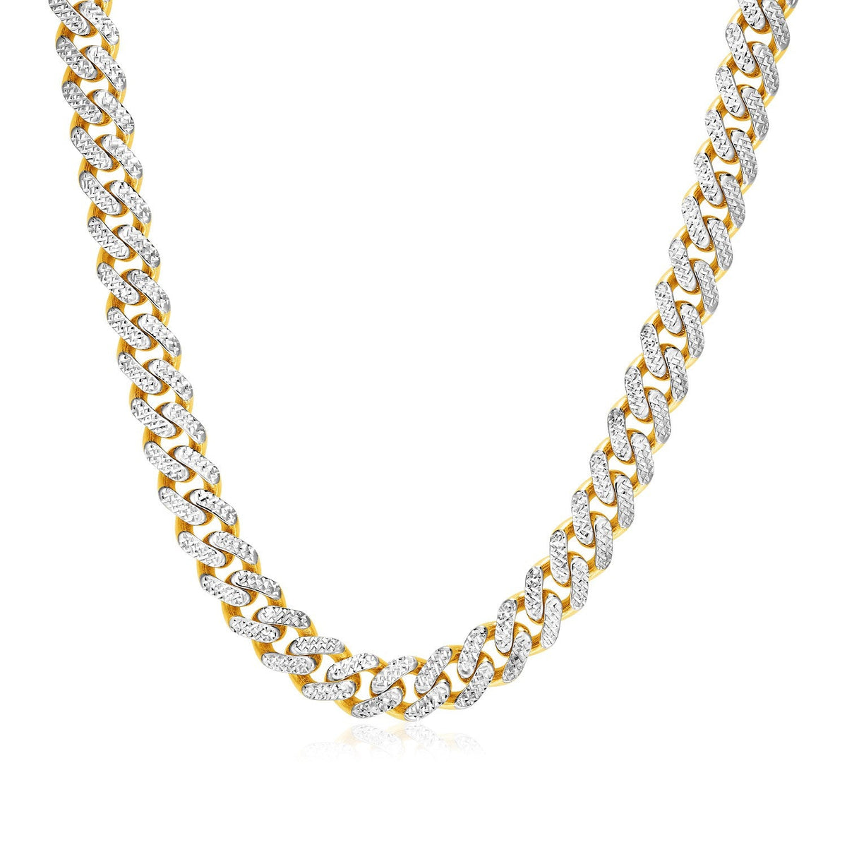 14k Two Tone Gold Miami Cuban Chain Necklace with White Pave - LinkagejewelrydesignLinkagejewelrydesign