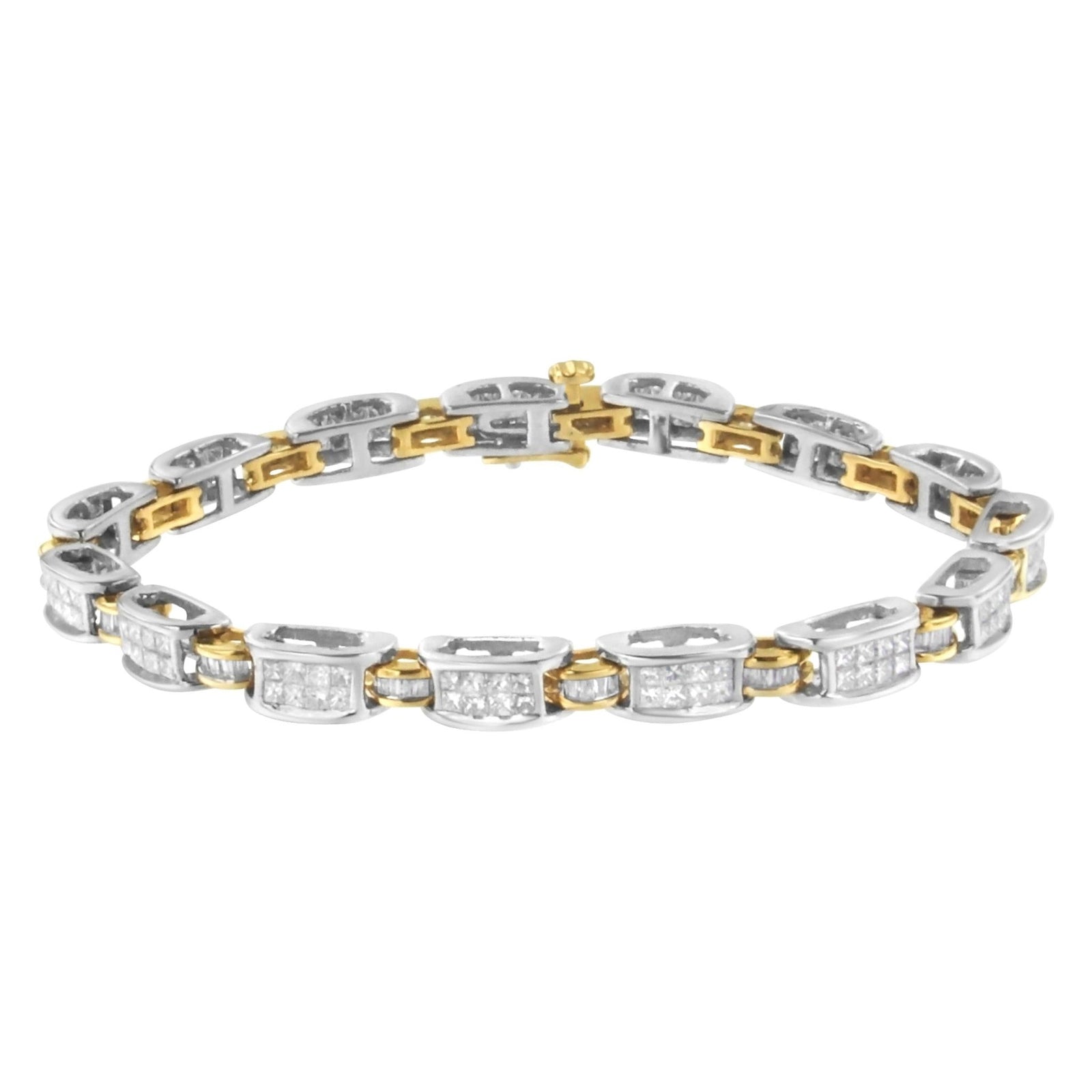 14K Two-Tone Gold Princess and Baguette-Cut Diamond Link Bracelet (3.00 cttw, H-I Color, SI1-SI2 Clarity) - LinkagejewelrydesignLinkagejewelrydesign