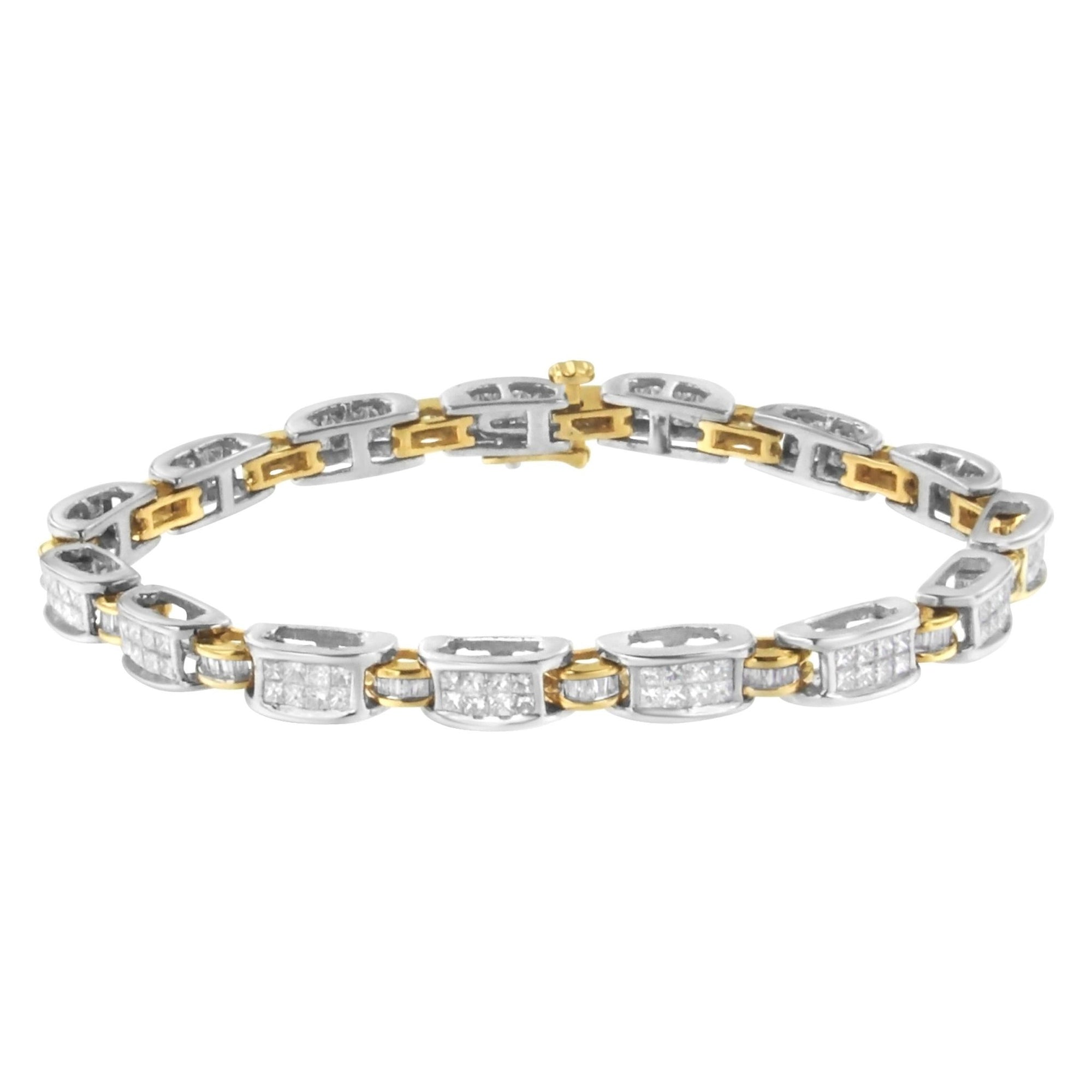 14K Two-Tone Gold Princess and Baguette-Cut Diamond Link Bracelet (3.00 cttw, H-I Color, SI1-SI2 Clarity) - LinkagejewelrydesignLinkagejewelrydesign