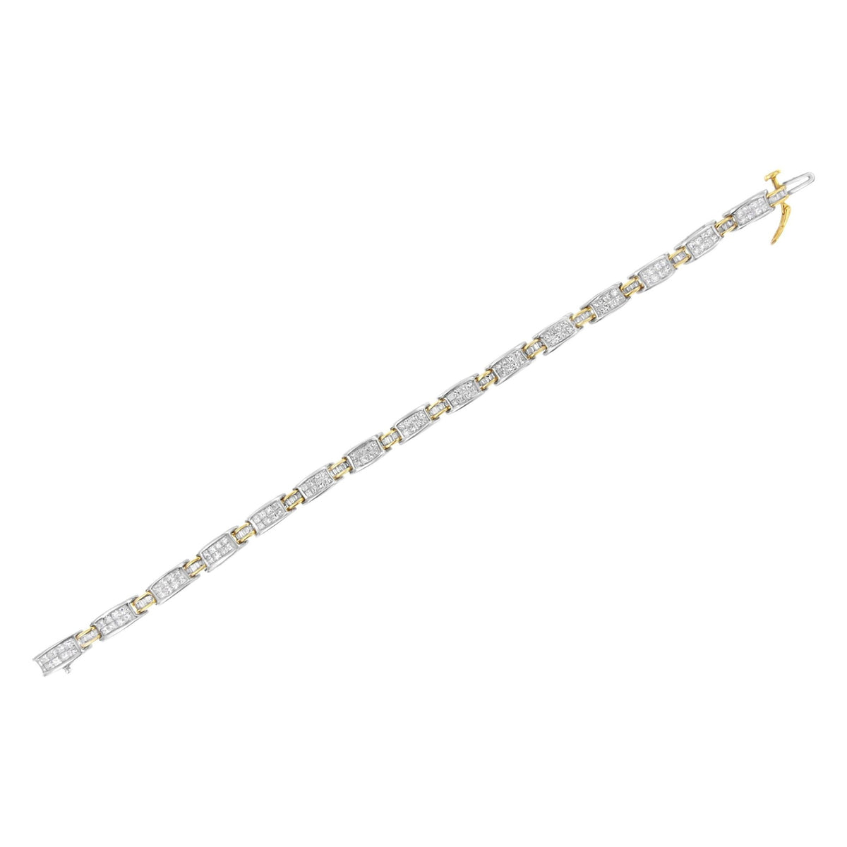 14K Two-Tone Gold Princess and Baguette-Cut Diamond Link Bracelet (3.00 cttw, H-I Color, SI1-SI2 Clarity) - LinkagejewelrydesignLinkagejewelrydesign