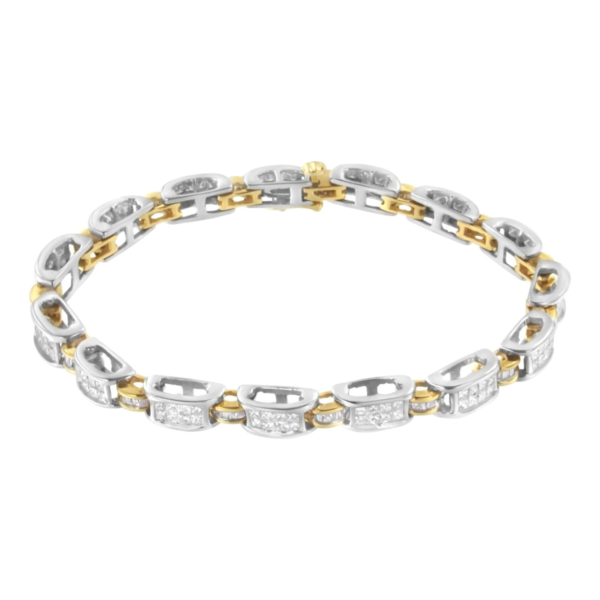 14K Two-Tone Gold Princess and Baguette-Cut Diamond Link Bracelet (3.00 cttw, H-I Color, SI1-SI2 Clarity) - LinkagejewelrydesignLinkagejewelrydesign