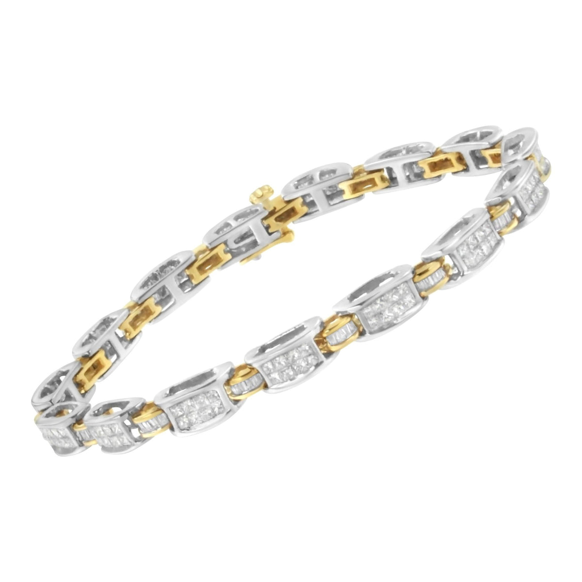 14K Two-Tone Gold Princess and Baguette-Cut Diamond Link Bracelet (3.00 cttw, H-I Color, SI1-SI2 Clarity) - LinkagejewelrydesignLinkagejewelrydesign