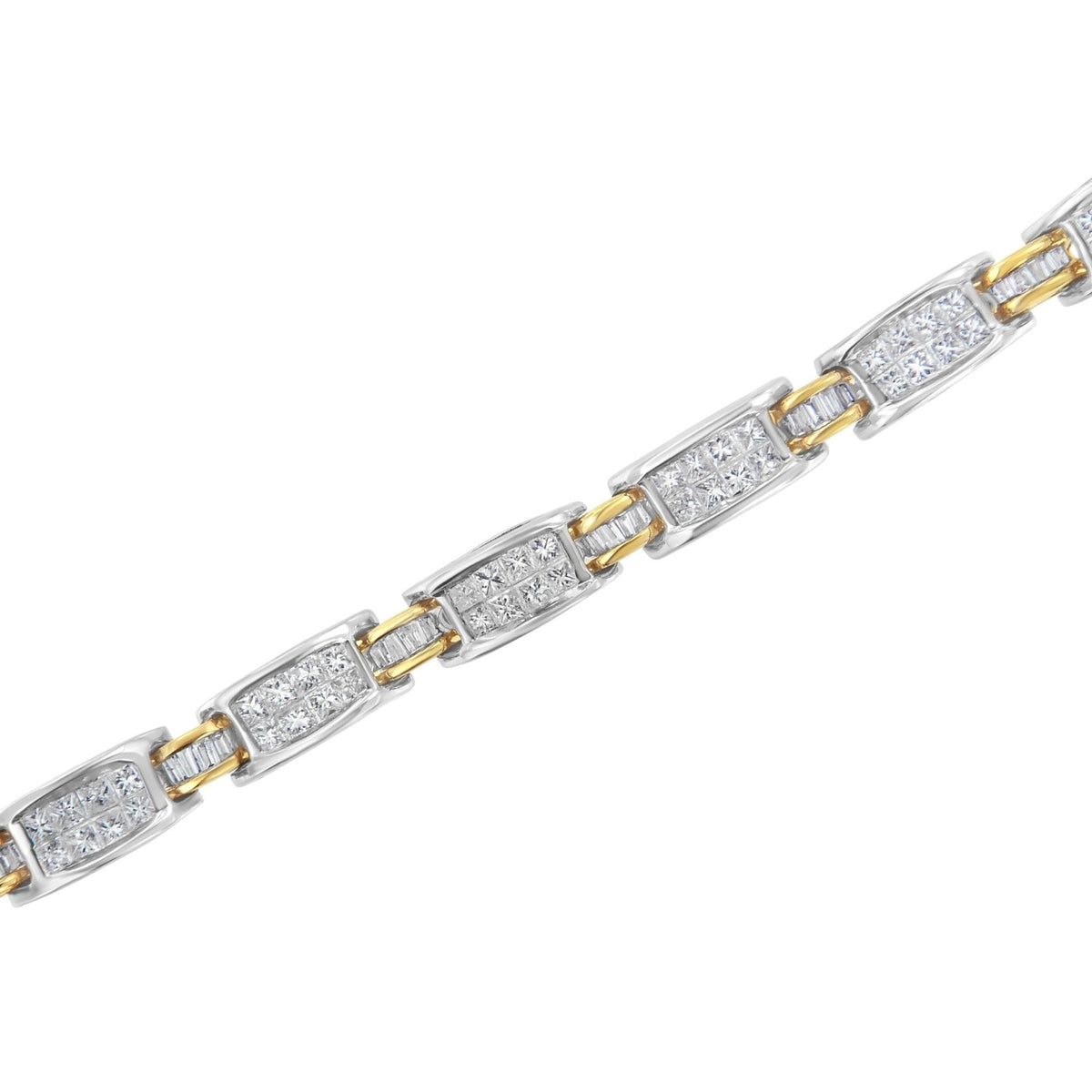 14K Two-Tone Gold Princess and Baguette-Cut Diamond Link Bracelet (3.00 cttw, H-I Color, SI1-SI2 Clarity) - LinkagejewelrydesignLinkagejewelrydesign