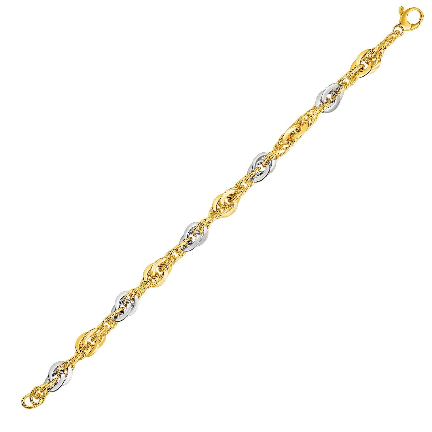 14k Two - Tone Yellow and White Gold Double Link Textured Bracelet - LinkagejewelrydesignLinkagejewelrydesign