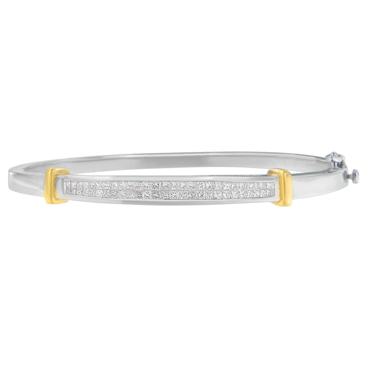 14K Two-Toned Gold Princess Cut Diamond Fashion Bangle (1 cttw, H-I Color, SI1-SI2 Clarity) - LinkagejewelrydesignLinkagejewelrydesign
