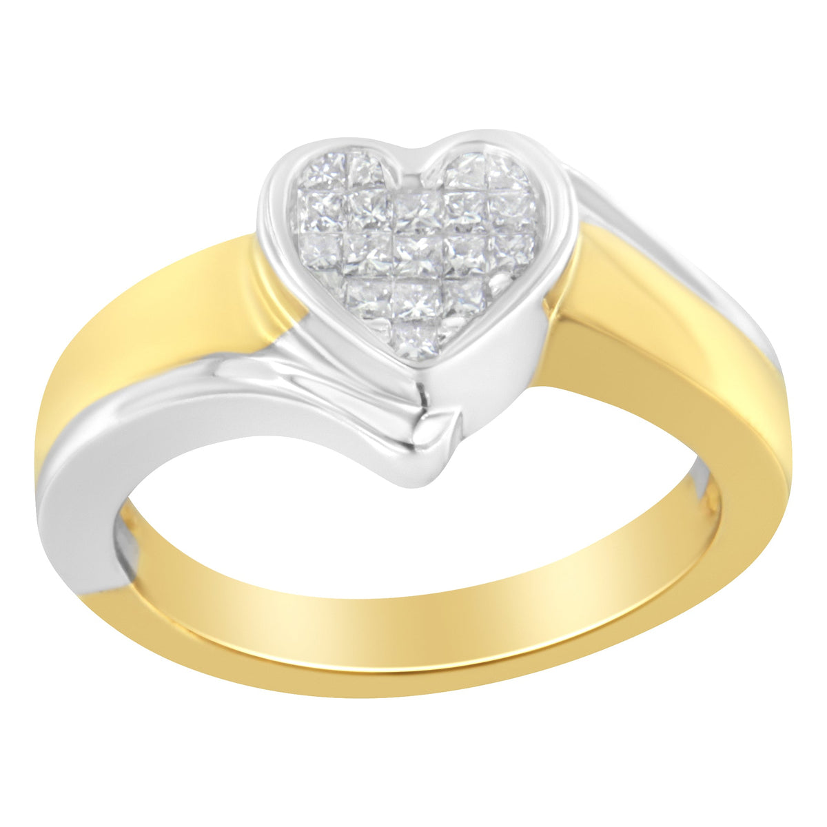 14K Two-Toned Gold Princess-Cut Diamond Heart Promise Ring (1/4 Cttw, H-I Color, I1-I2 Clarity) - Size 6 - LinkagejewelrydesignLinkagejewelrydesign