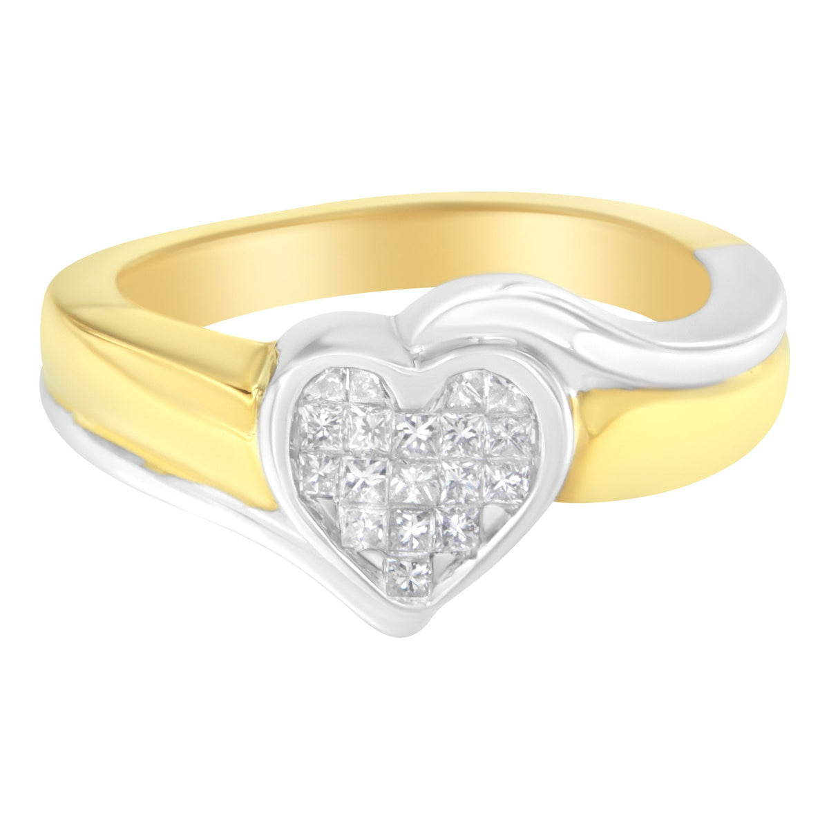 14K Two-Toned Gold Princess-Cut Diamond Heart Promise Ring (1/4 Cttw, H-I Color, I1-I2 Clarity) - Size 6 - LinkagejewelrydesignLinkagejewelrydesign