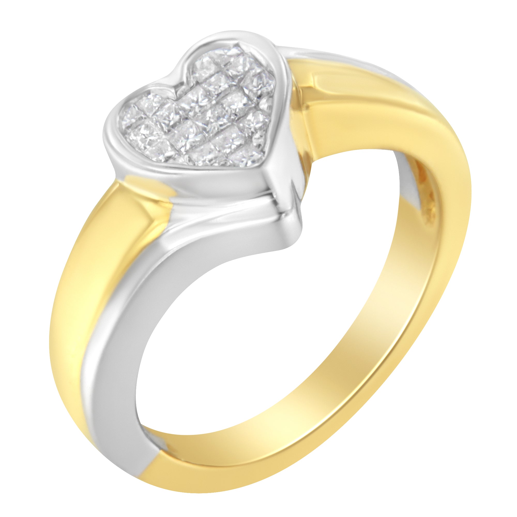 14K Two-Toned Gold Princess-Cut Diamond Heart Promise Ring (1/4 Cttw, H-I Color, I1-I2 Clarity) - Size 6 - LinkagejewelrydesignLinkagejewelrydesign