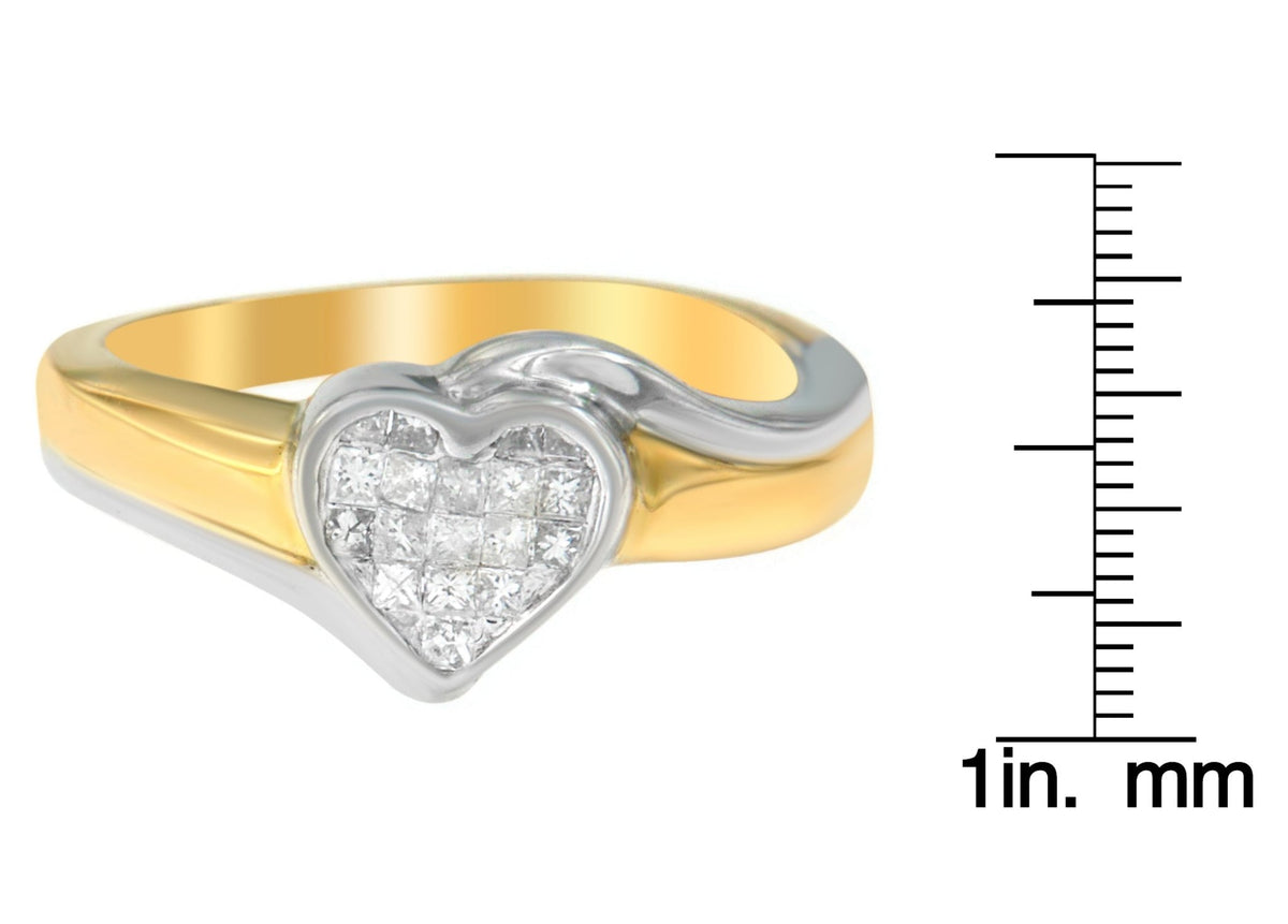 14K Two-Toned Gold Princess-Cut Diamond Heart Promise Ring (1/4 Cttw, H-I Color, I1-I2 Clarity) - Size 6 - LinkagejewelrydesignLinkagejewelrydesign
