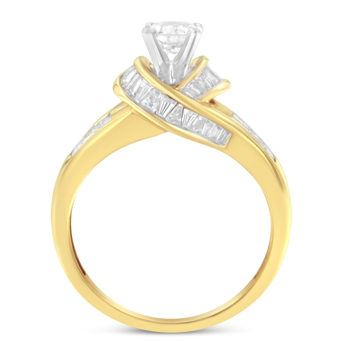 14K Two-Toned Gold Round, Baguette and Princess Cut Diamond Ring (1 1/8 Cttw, H-I Color, SI2-I1 Clarity) - Size 6 - LinkagejewelrydesignLinkagejewelrydesign