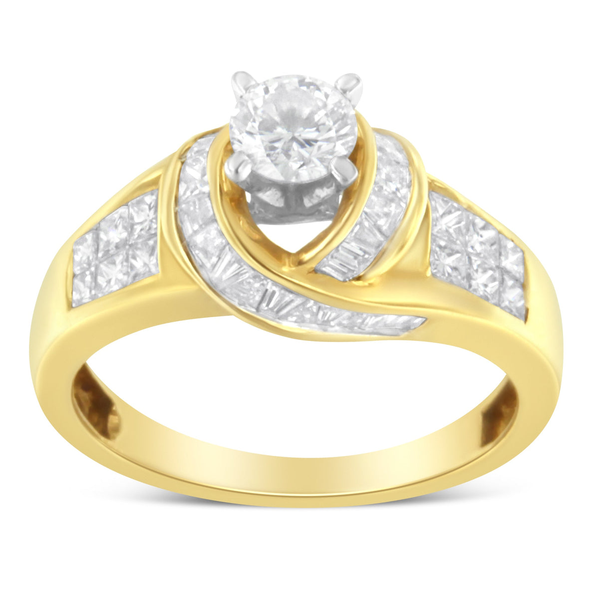 14K Two-Toned Gold Round, Baguette and Princess Cut Diamond Ring (1 1/8 Cttw, H-I Color, SI2-I1 Clarity) - Size 6 - LinkagejewelrydesignLinkagejewelrydesign