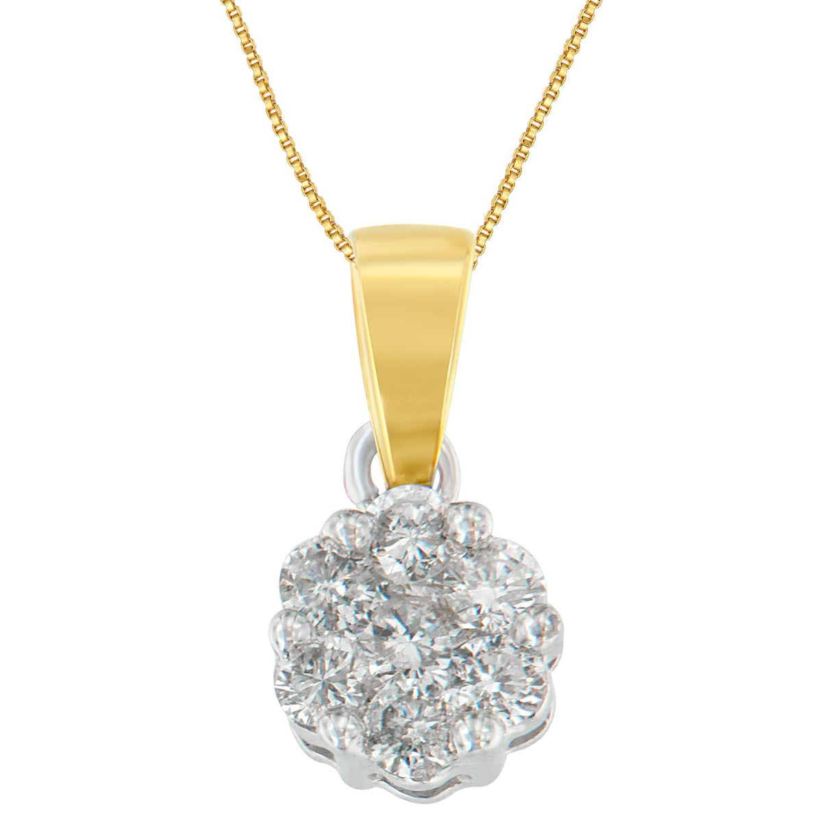 14K Two-Toned Gold Round Cut Diamond Circle Halo Pendant Necklace (1.00 cttw, H-I Color, I1-I2 Clarity) - LinkagejewelrydesignLinkagejewelrydesign