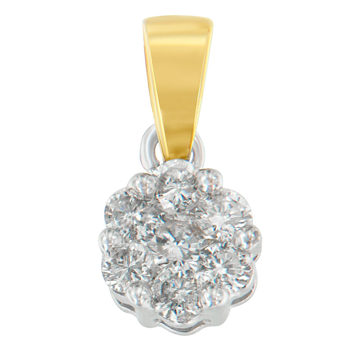 14K Two-Toned Gold Round Cut Diamond Circle Halo Pendant Necklace (1.00 cttw, H-I Color, I1-I2 Clarity) - LinkagejewelrydesignLinkagejewelrydesign