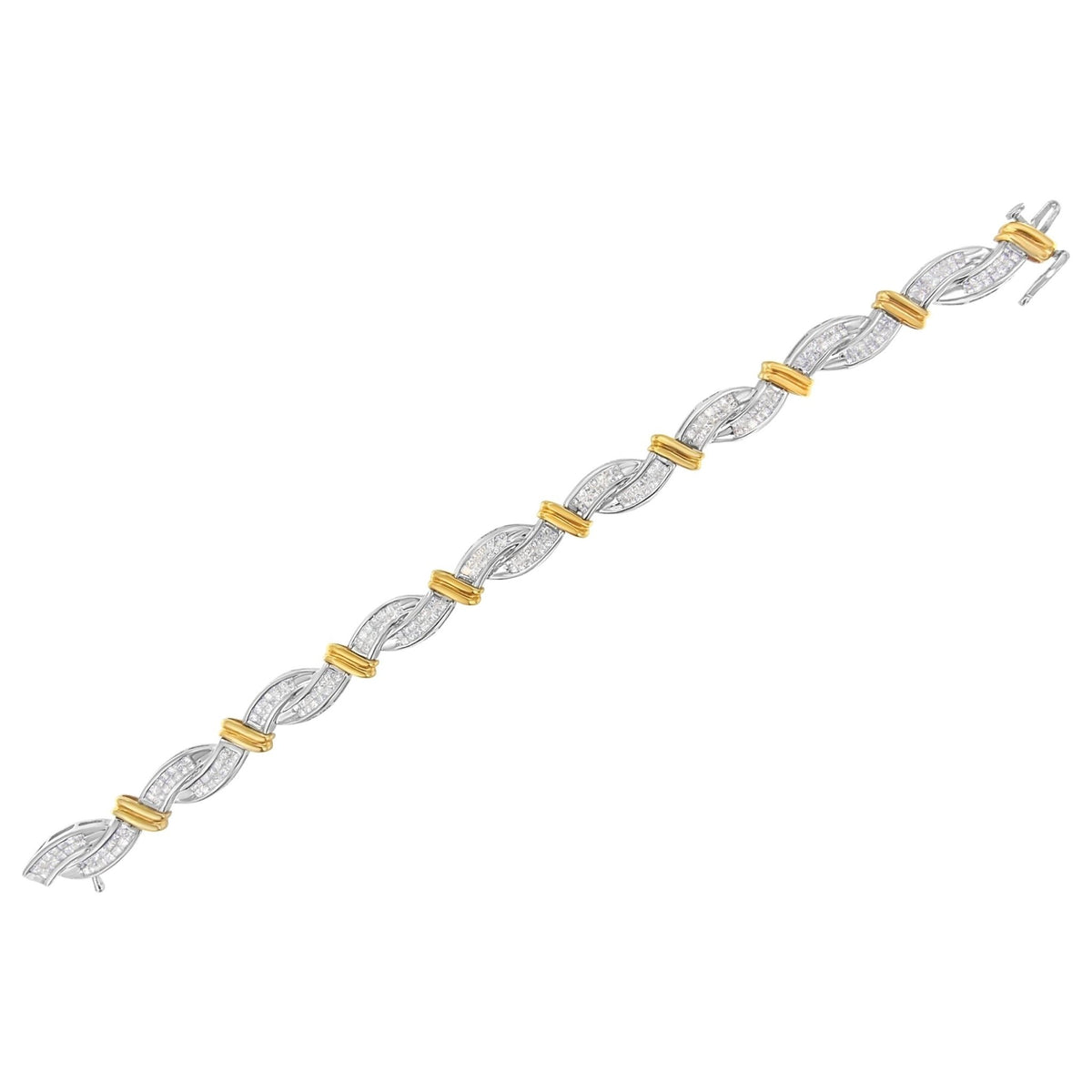 14K Two-Toned Princess-cut Diamond Bracelet (4 cttw, H-I Color, SI2-I1 Clarity) - LinkagejewelrydesignLinkagejewelrydesign