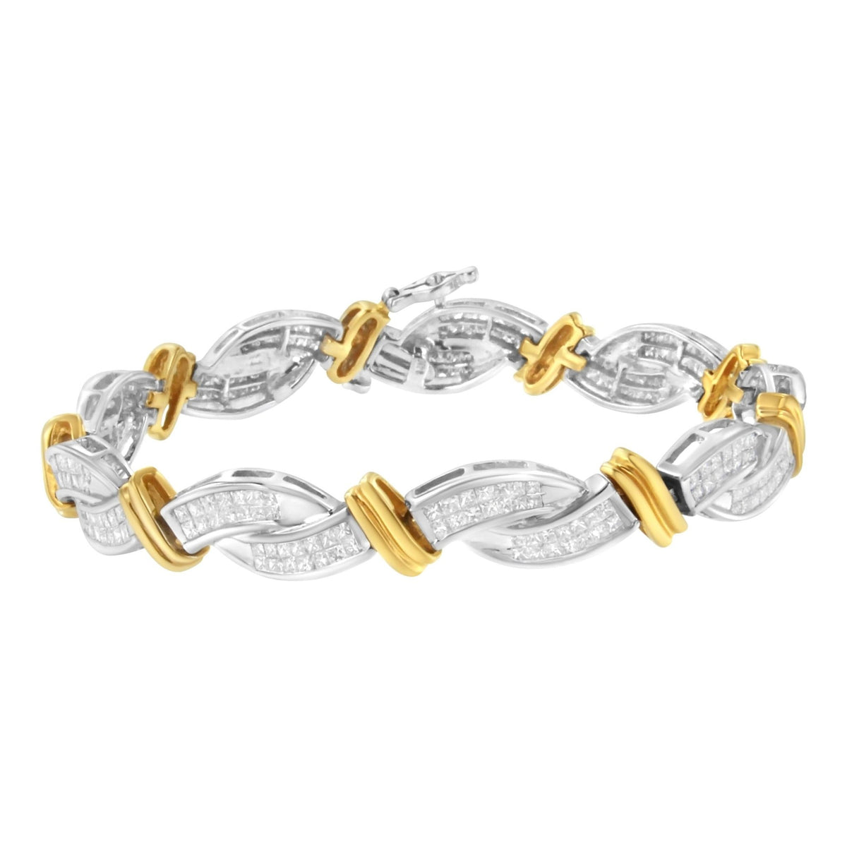 14K Two-Toned Princess-cut Diamond Bracelet (4 cttw, H-I Color, SI2-I1 Clarity) - LinkagejewelrydesignLinkagejewelrydesign