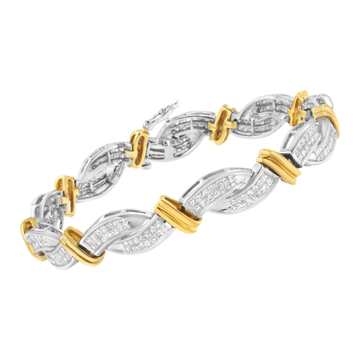 14K Two-Toned Princess-cut Diamond Bracelet (4 cttw, H-I Color, SI2-I1 Clarity) - LinkagejewelrydesignLinkagejewelrydesign