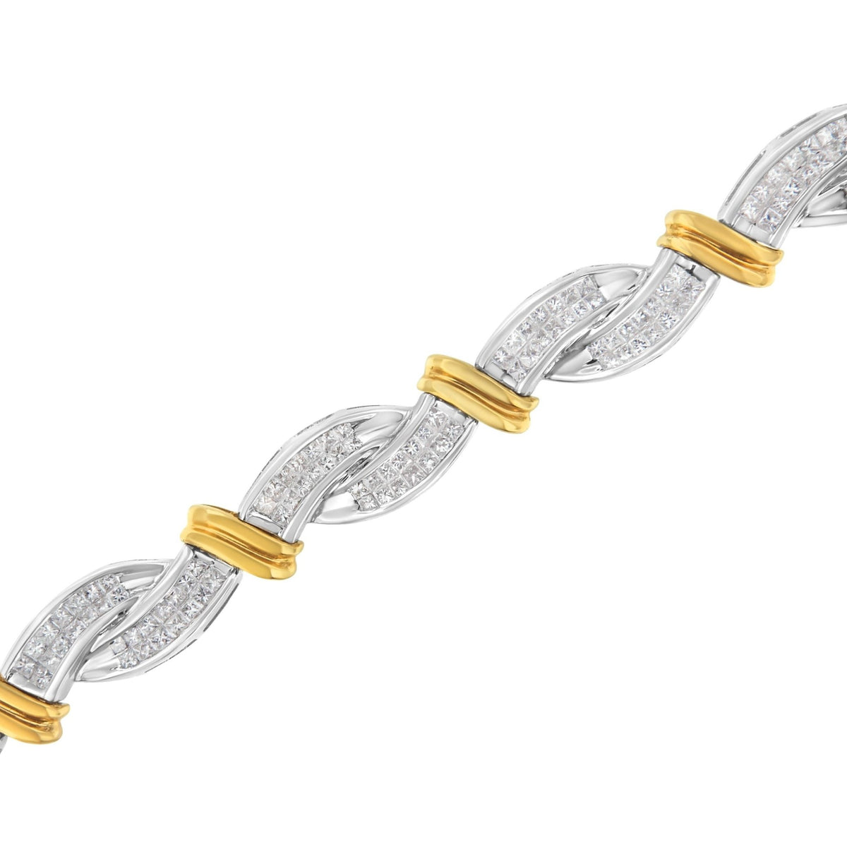 14K Two-Toned Princess-cut Diamond Bracelet (4 cttw, H-I Color, SI2-I1 Clarity) - LinkagejewelrydesignLinkagejewelrydesign