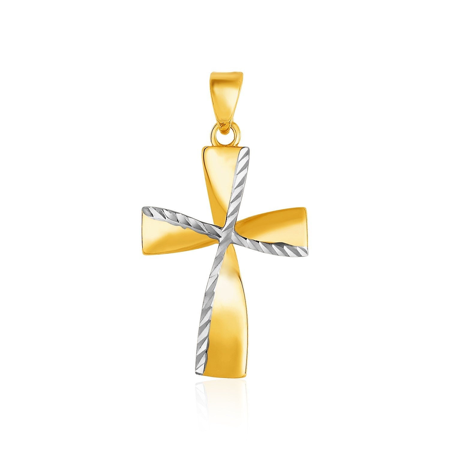 14k Two-Toned Yellow and White Gold Textured Cross Pendant - LinkagejewelrydesignLinkagejewelrydesign