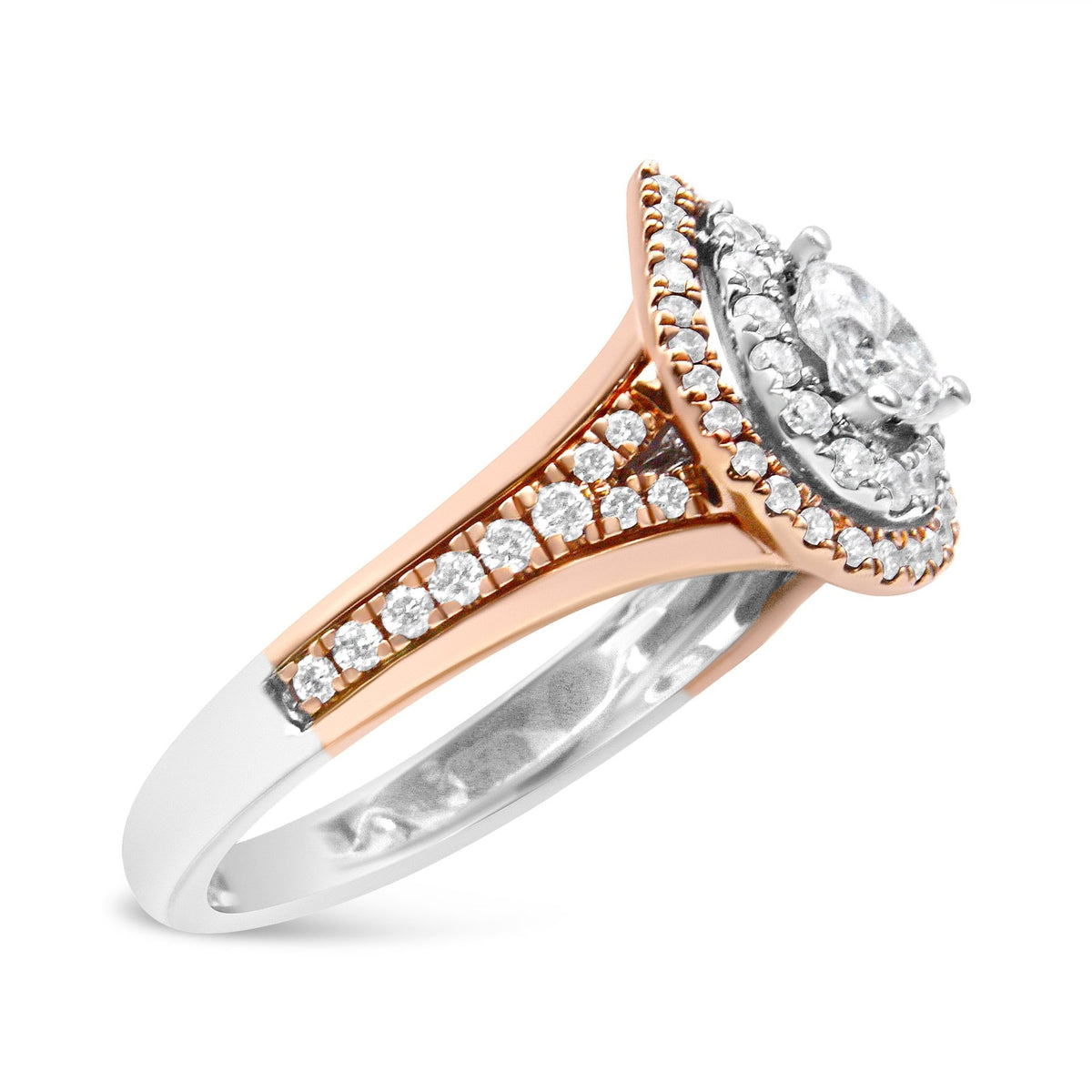 14K White and Rose Gold 1.00 Cttw Diamond Pear Shaped Double Halo Engagement Ring ( H-I Color, SI2-I1 Clarity) - Size 6.75 - LinkagejewelrydesignLinkagejewelrydesign
