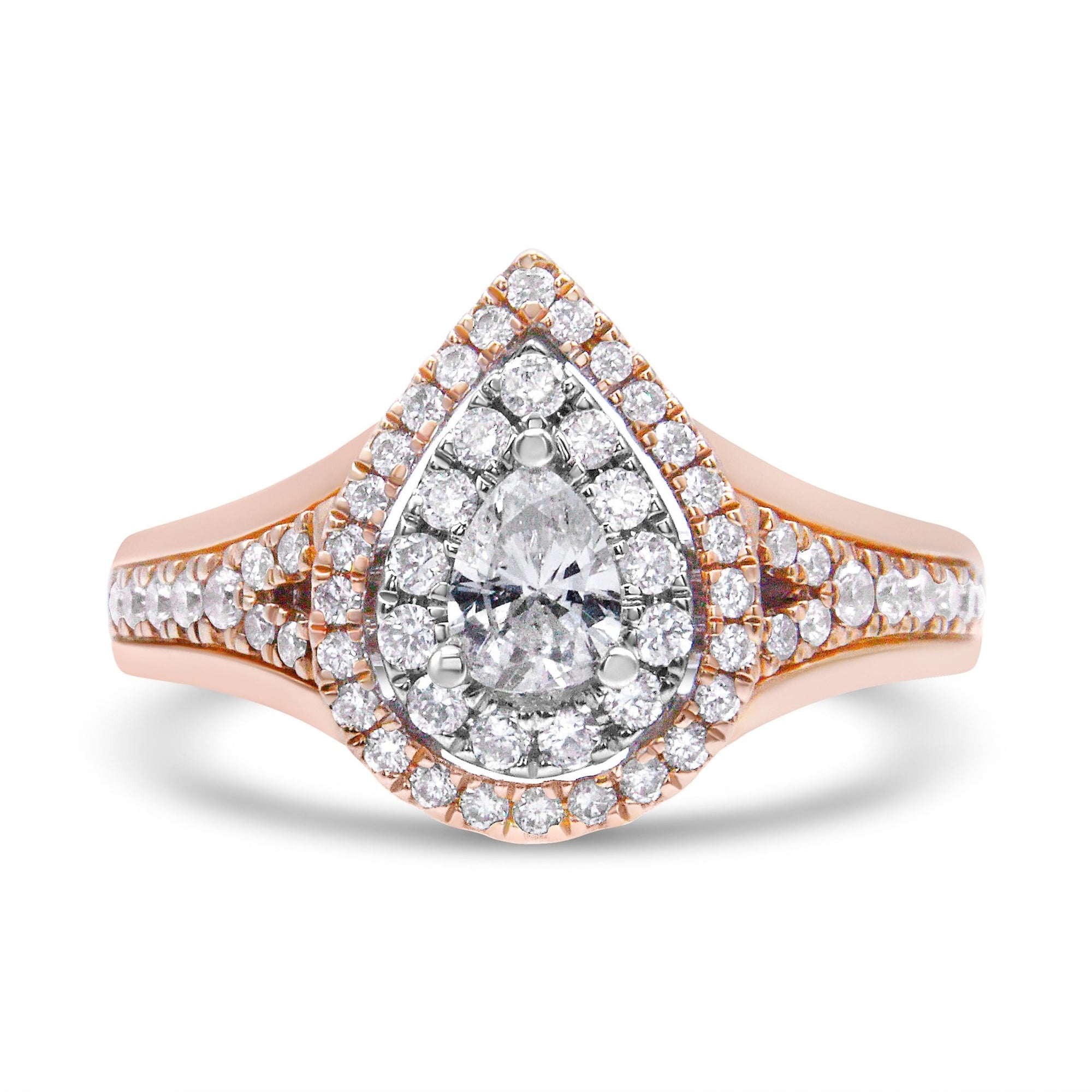 14K White and Rose Gold 1.00 Cttw Diamond Pear Shaped Double Halo Engagement Ring ( H-I Color, SI2-I1 Clarity) - Size 6.75 - LinkagejewelrydesignLinkagejewelrydesign