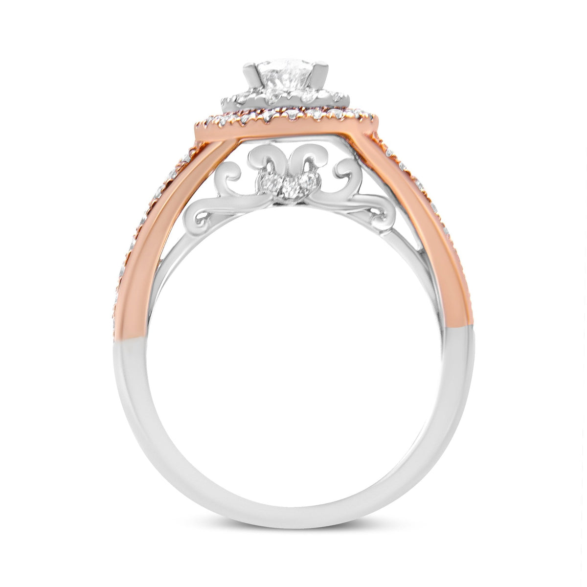 14K White and Rose Gold 1.00 Cttw Diamond Pear Shaped Double Halo Engagement Ring ( H-I Color, SI2-I1 Clarity) - Size 6.75 - LinkagejewelrydesignLinkagejewelrydesign