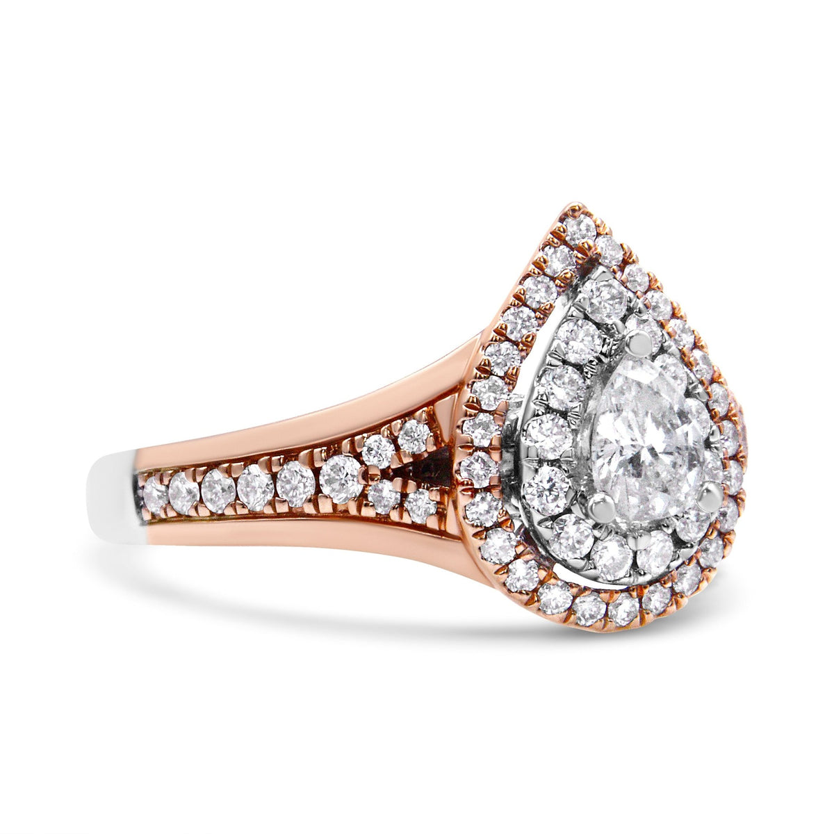 14K White and Rose Gold 1.00 Cttw Diamond Pear Shaped Double Halo Engagement Ring ( H-I Color, SI2-I1 Clarity) - Size 6.75 - LinkagejewelrydesignLinkagejewelrydesign