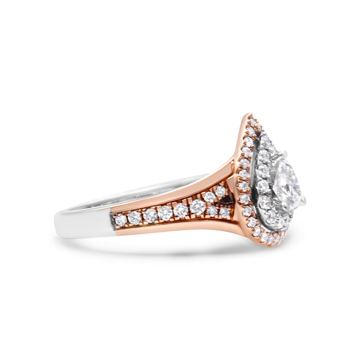 14K White and Rose Gold 1.00 Cttw Diamond Pear Shaped Double Halo Engagement Ring ( H-I Color, SI2-I1 Clarity) - Size 6.75 - LinkagejewelrydesignLinkagejewelrydesign