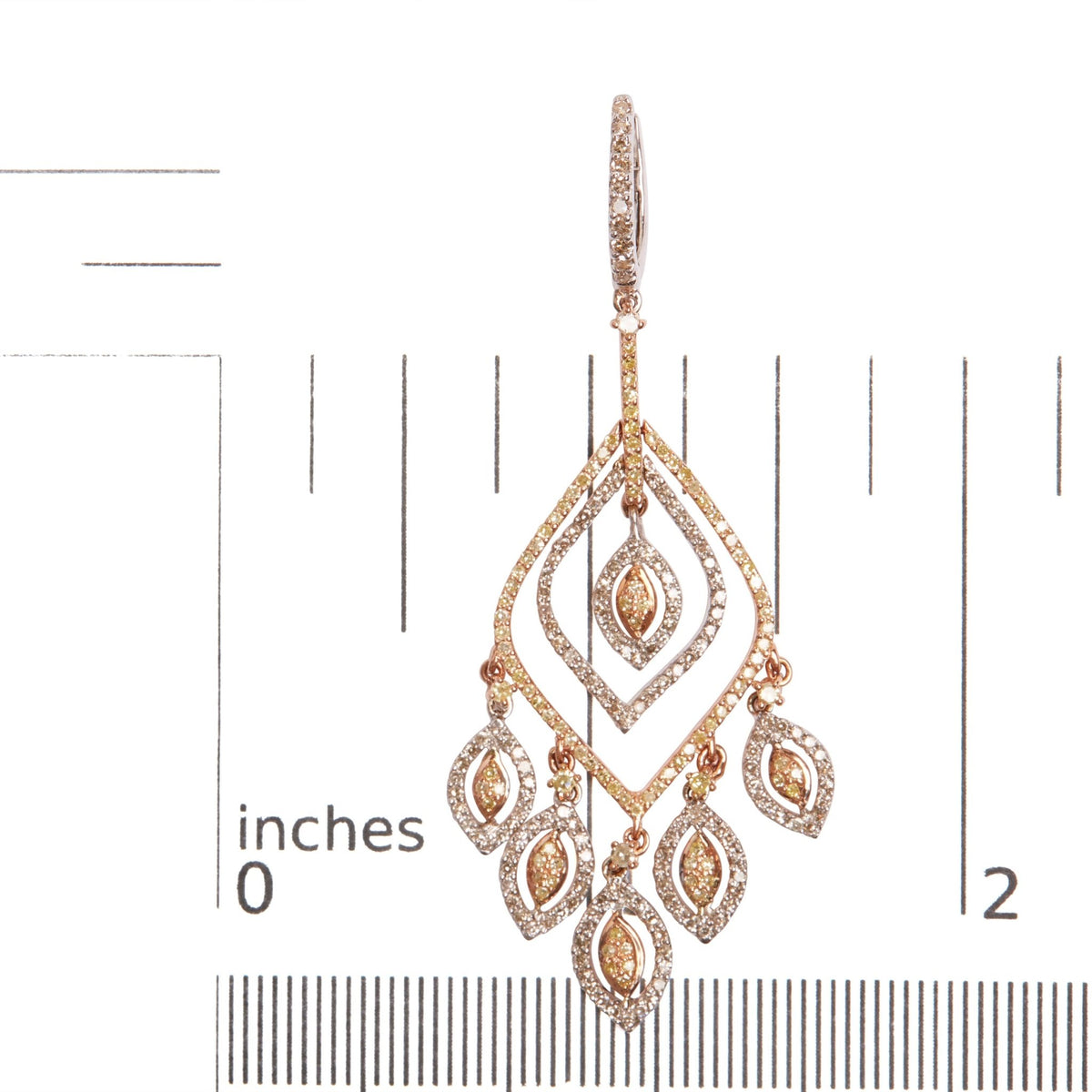 14K White and Rose Gold 2 1/2 Cttw Diamond Curved Rhombus Shape Drop and Chandelier Style Dangle Earring (J-K Color, I2-I3 Clarity) - LinkagejewelrydesignLinkagejewelrydesign