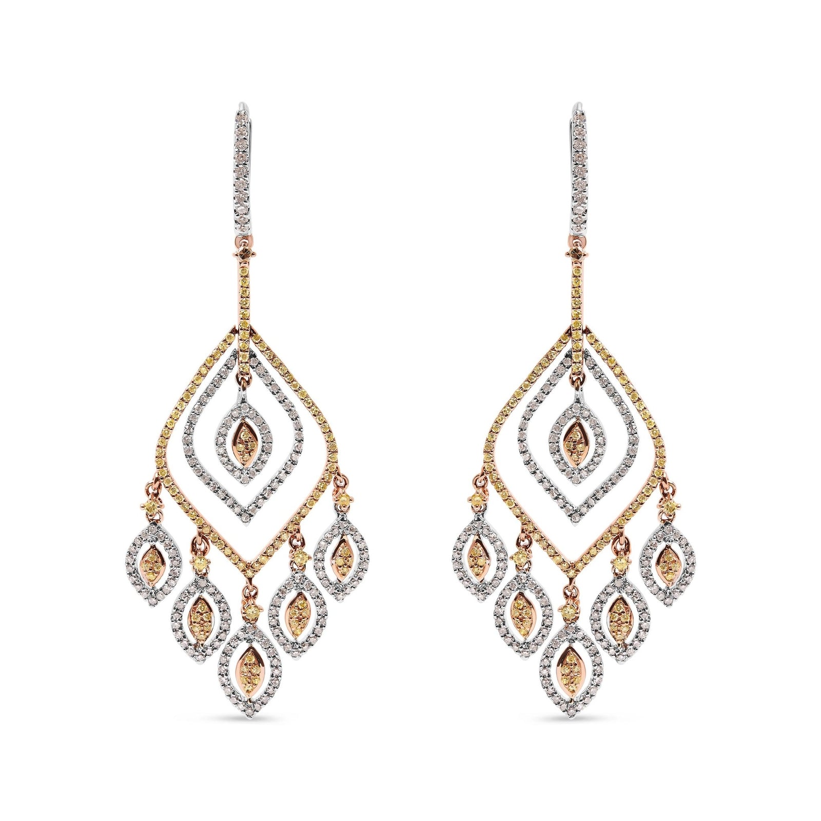 14K White and Rose Gold 2 1/2 Cttw Diamond Curved Rhombus Shape Drop and Chandelier Style Dangle Earring (J-K Color, I2-I3 Clarity) - LinkagejewelrydesignLinkagejewelrydesign
