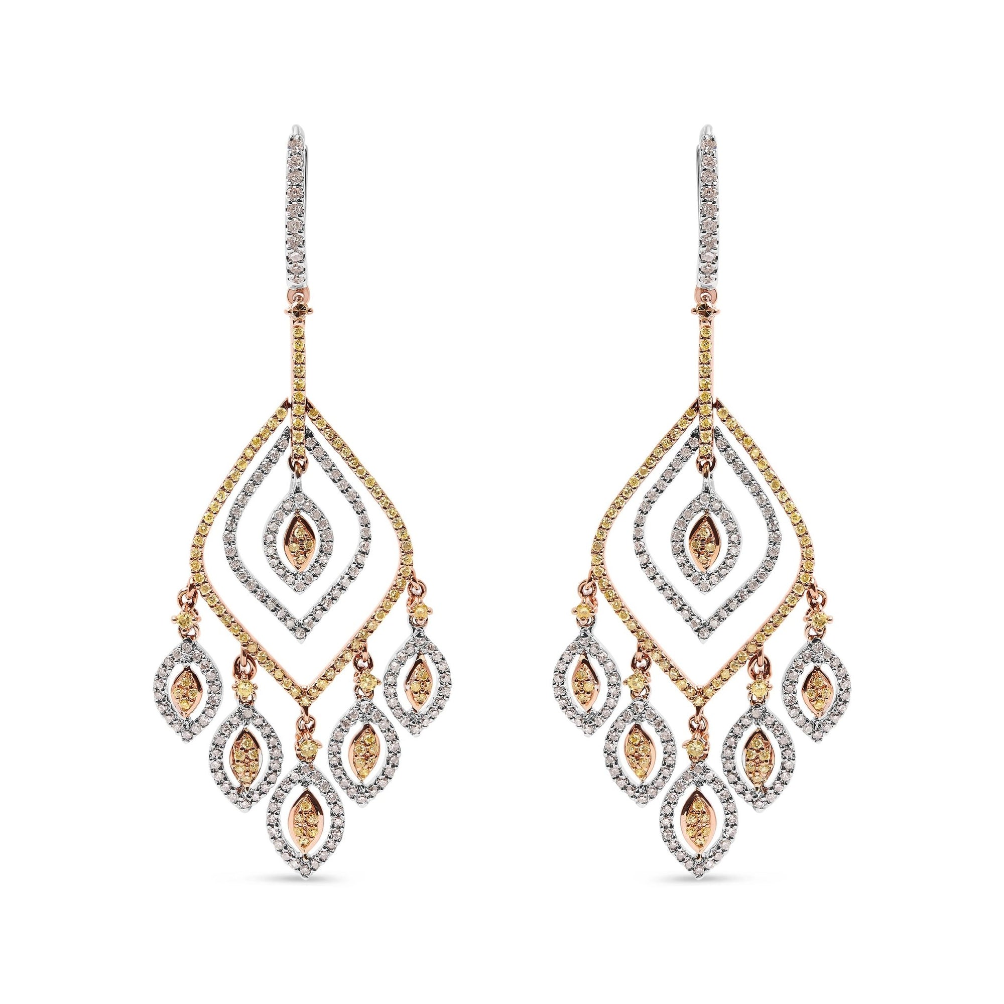 14K White and Rose Gold 2 1/2 Cttw Diamond Curved Rhombus Shape Drop and Chandelier Style Dangle Earring (J-K Color, I2-I3 Clarity) - LinkagejewelrydesignLinkagejewelrydesign