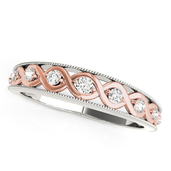 14k White And Rose Gold Infity Diamond Wedding Band (1/8 cttw) - LinkagejewelrydesignLinkagejewelrydesign