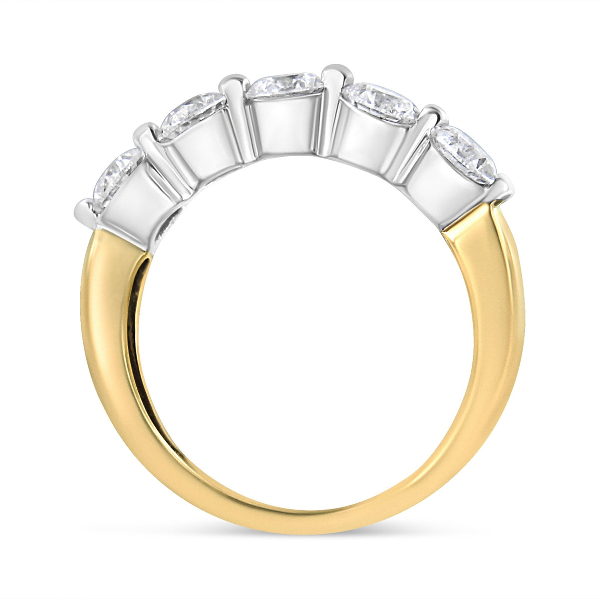 14K White and Yellow Gold 1 1/2 Cttw 2 Prong Cup Set Round-Cut Diamond 5 Stone Ring Band (H-I Color, SI2-I1 Clarity) - Ring Size 7 - LinkagejewelrydesignLinkagejewelrydesign