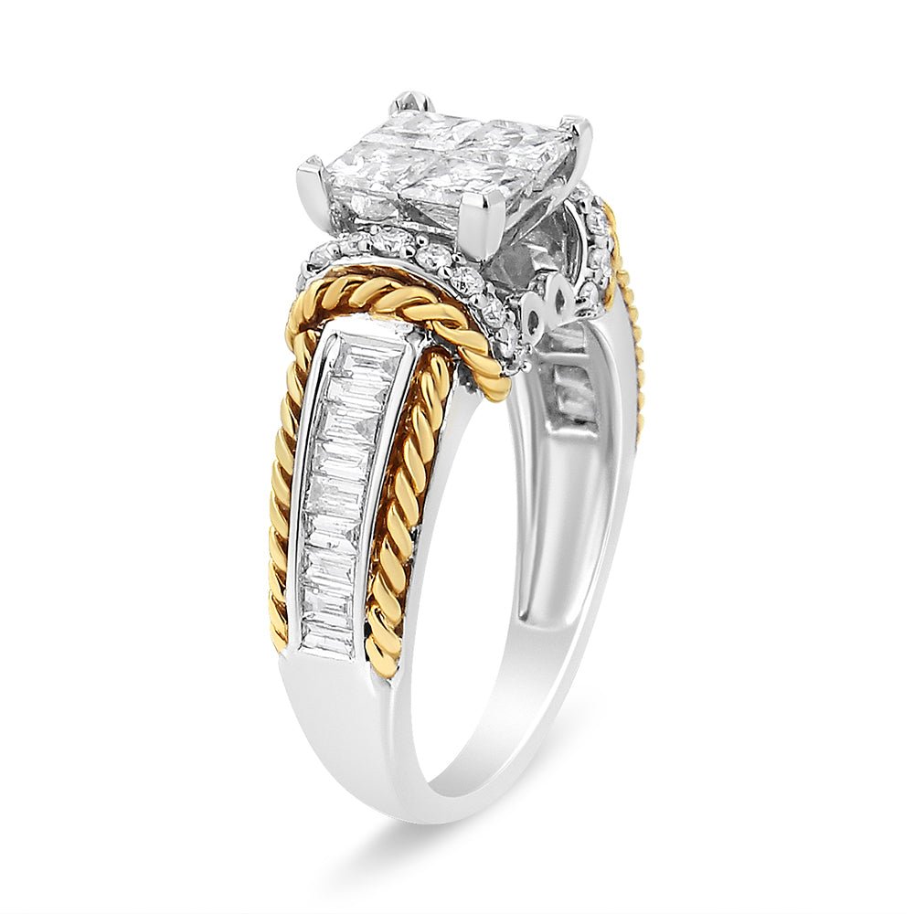 14K White and Yellow Gold 1 1/2 Cttw Invisible Set Princess-Cut Diamond Quad Style Engagement Ring (H-I Color, SI2-I1 Clarity) - Ring Size 7 - LinkagejewelrydesignLinkagejewelrydesign
