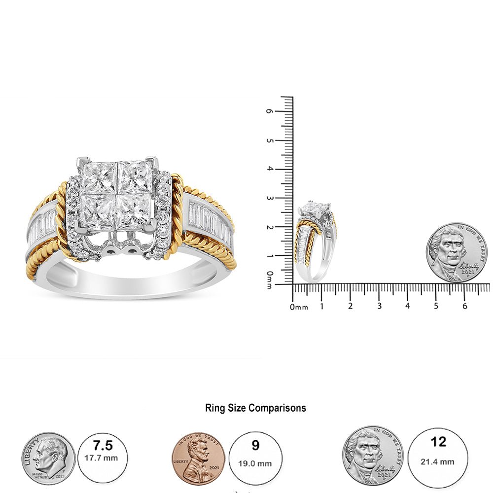 14K White and Yellow Gold 1 1/2 Cttw Invisible Set Princess-Cut Diamond Quad Style Engagement Ring (H-I Color, SI2-I1 Clarity) - Ring Size 7 - LinkagejewelrydesignLinkagejewelrydesign
