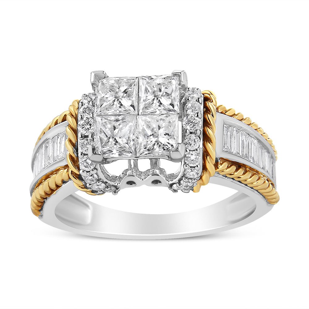 14K White and Yellow Gold 1 1/2 Cttw Invisible Set Princess-Cut Diamond Quad Style Engagement Ring (H-I Color, SI2-I1 Clarity) - Ring Size 7 - LinkagejewelrydesignLinkagejewelrydesign