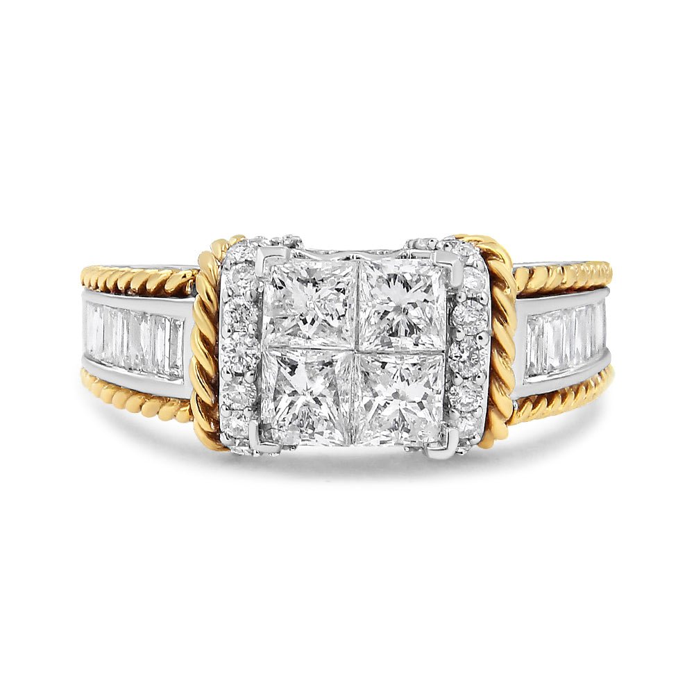 14K White and Yellow Gold 1 1/2 Cttw Invisible Set Princess-Cut Diamond Quad Style Engagement Ring (H-I Color, SI2-I1 Clarity) - Ring Size 7 - LinkagejewelrydesignLinkagejewelrydesign