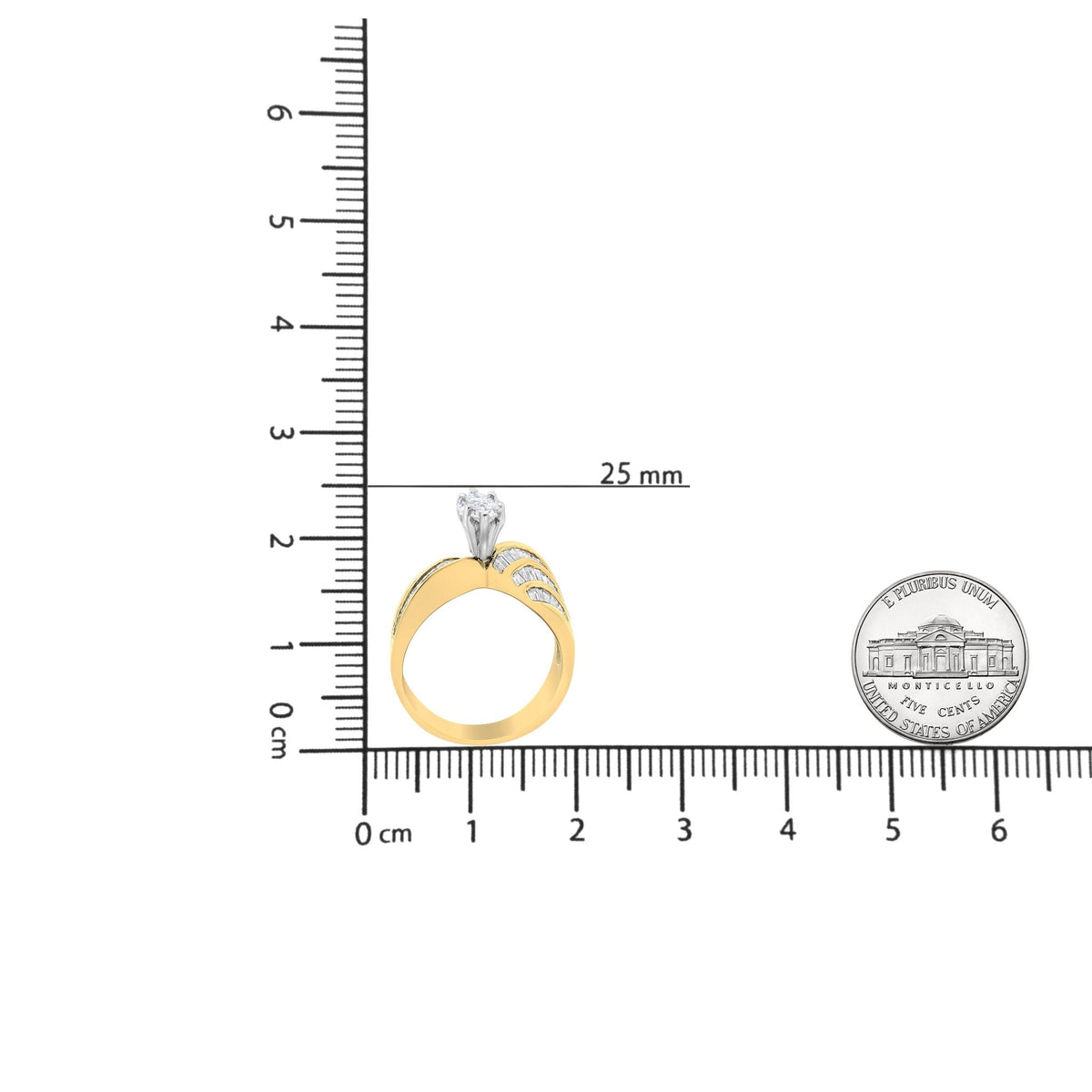 14K White and Yellow Gold 1 1/4 Cttw Pie and Baguette-Cut Diamond Marquise Shape Engagement Bypass Ring (H-I Color, VS1-VS2 Clarity) - Size 7 - LinkagejewelrydesignLinkagejewelrydesign